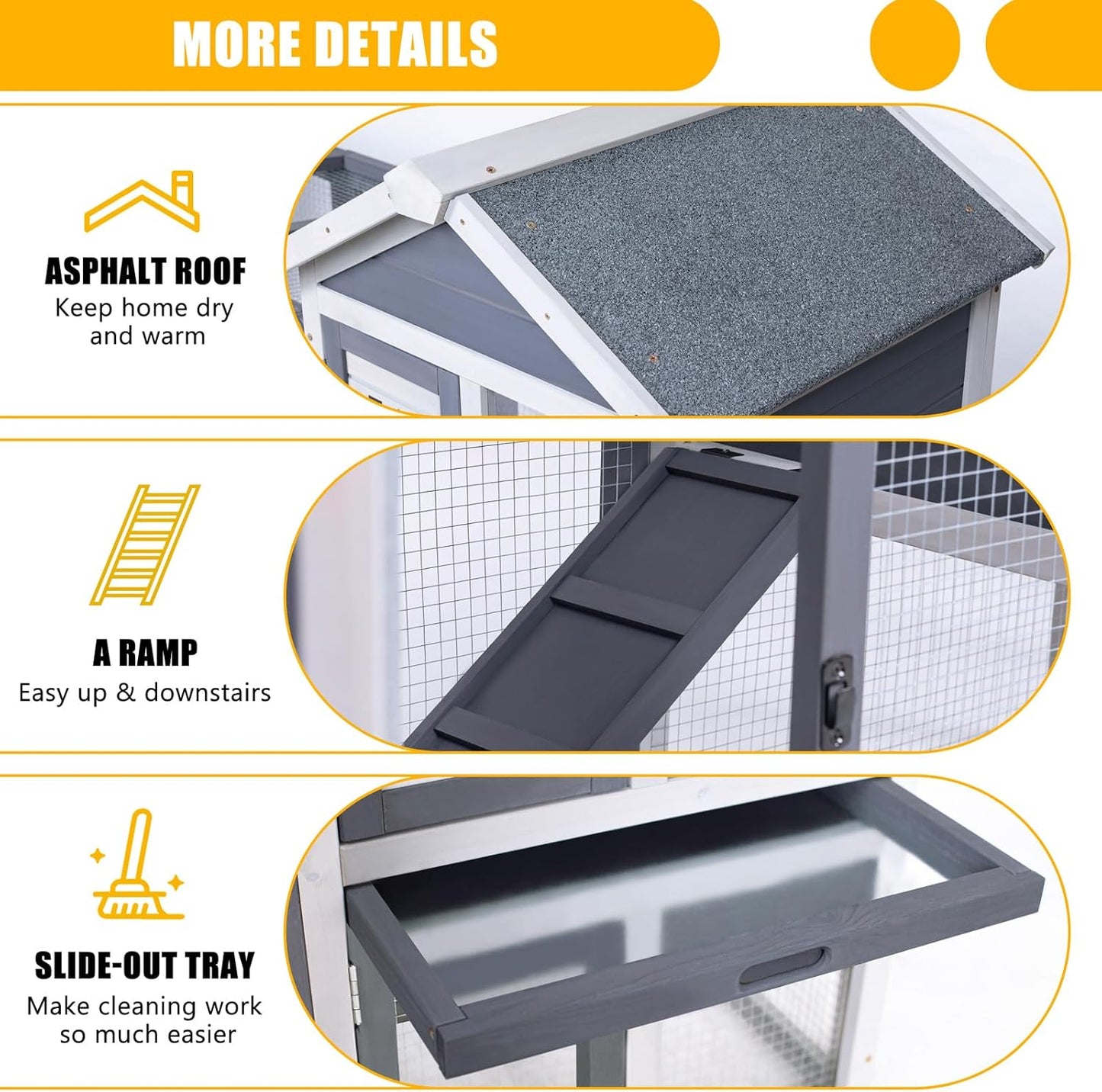 GEGURI Large Rabbit Hutch Indoor Outdoor Chicken Coop Wooden Bunny Cage with Waterproof Roof