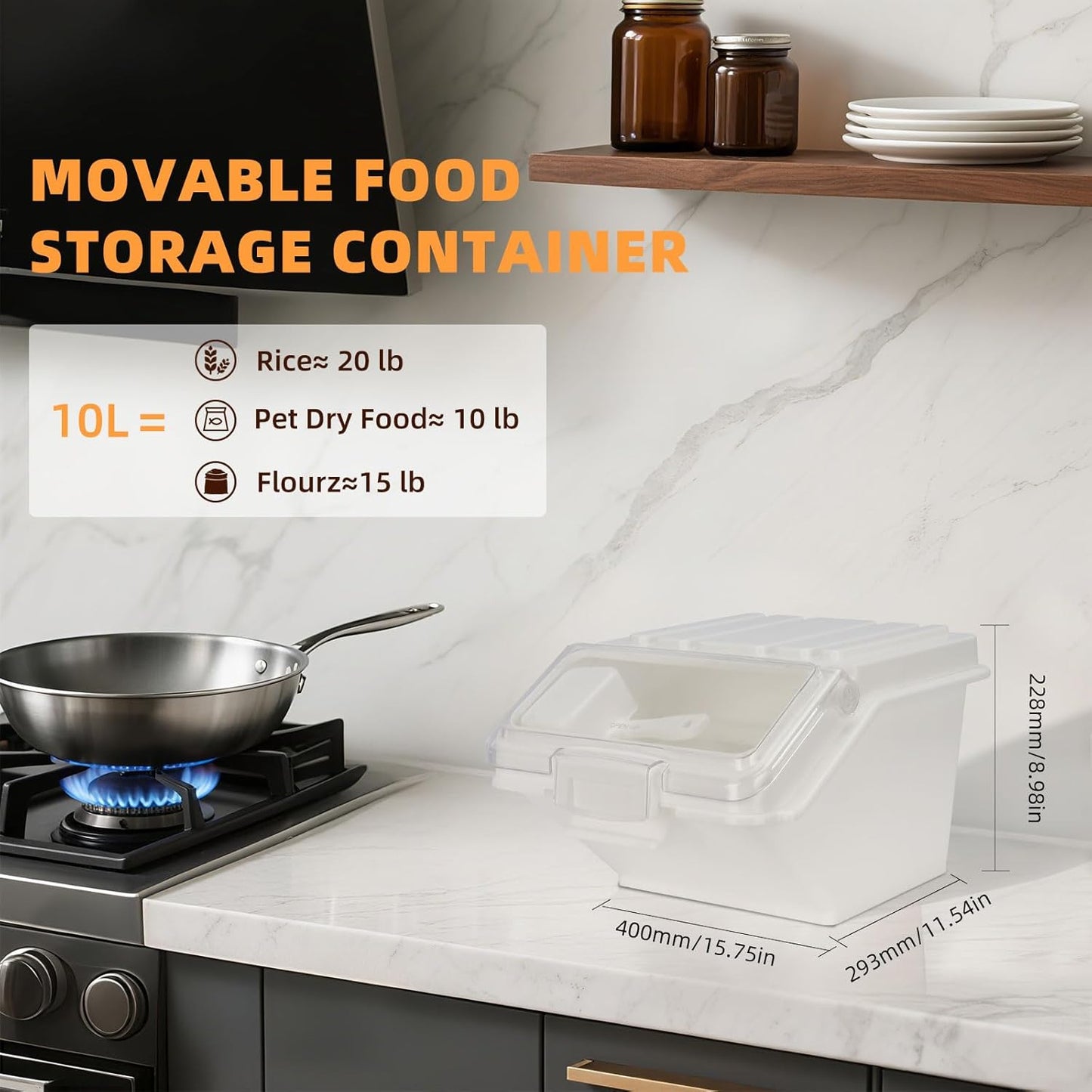 22LB Airtight Flour Storage Container With Scoop for Dry Food, Sugar, Baking Supplies,Rice.BPA Free Ingredient Storage Bin,Pet Food Storage Container Dog Cat Birds Food Bin (22 LB)