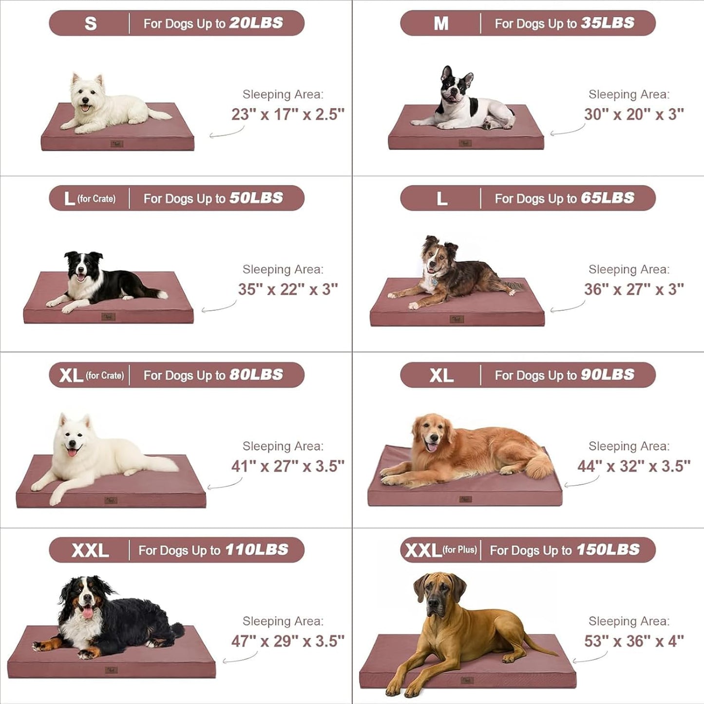 Outdoor Dog Bed for Medium Dogs, Waterproof Dog Bed for Medium Dogs Cats, Orthopedic Egg Crate Foam Pet Bed with Washable and Removable Oxford Cover, Pink