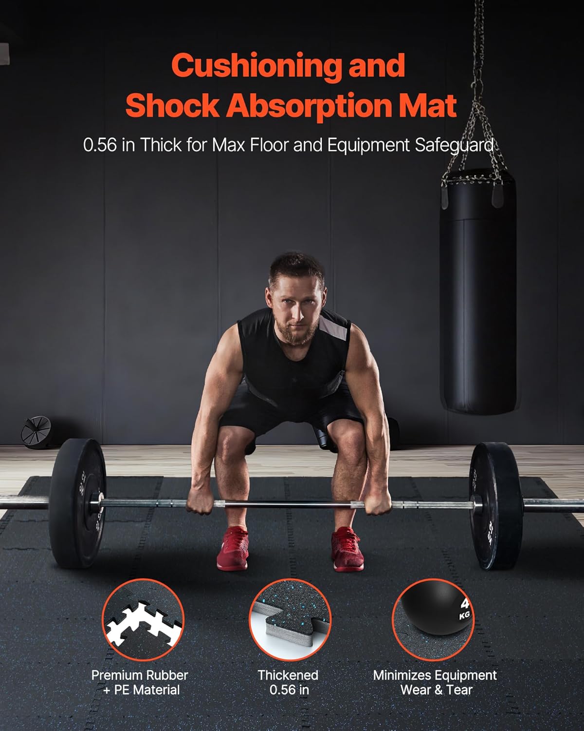 VEVOR 0.56 Inch Thick Gym Floor Tiles, 25 Tiles Rubber Top with EVA Foam, 25" x 25" Gym Flooring Workout Mats with 100sq.ft Coverage, Interlocking Puzzle Gym Mats for Gym, Home, Garage, Black & Blue