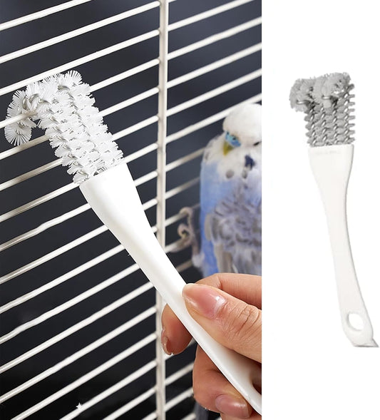 MANON ROSA 2-in-1 Bird Cage Cleaner Brush & Scoop with Long Handle and Curved Brush Head - for Parrot Perch, Kennel Cage Cleaning, Bird Cage Accessories Maintenance