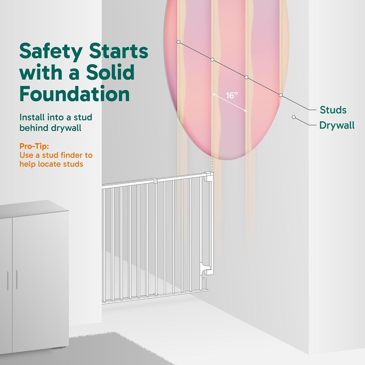 Cumbor 29.2-43" No Bottom Bar Baby Gate for Stairs, 2-in-1 Hardware Mounted Dog Gate Indoor, Auto Close Pet Gate for Doorways with Large Walk Thru Door, Wide Child-Proof Safety Gates for Kids (White)