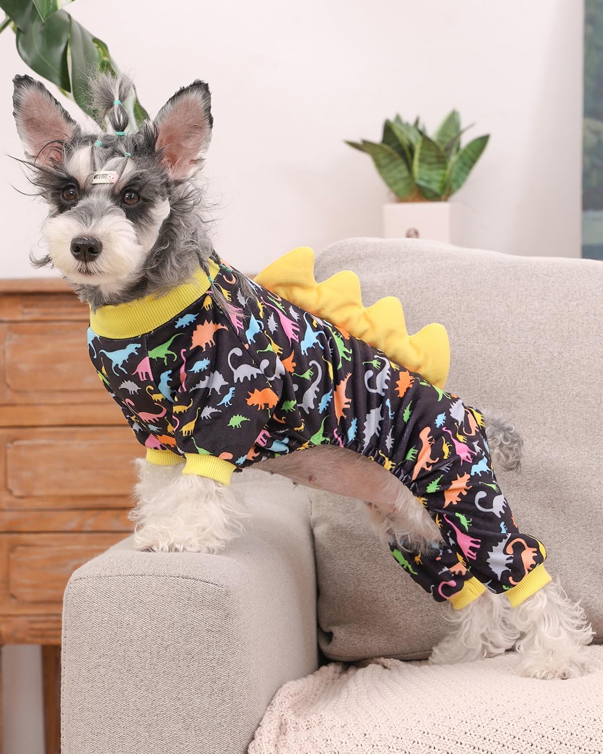 CuteBone Dinosaur Costume Dog Pajamas, Stretchy Spandex Crystal Velvet Sleepwear Coat for Small Dogs, Soft & Warm Pet Outfit Clothes for Cold Weather, Cozy Pullover Design COSP01S