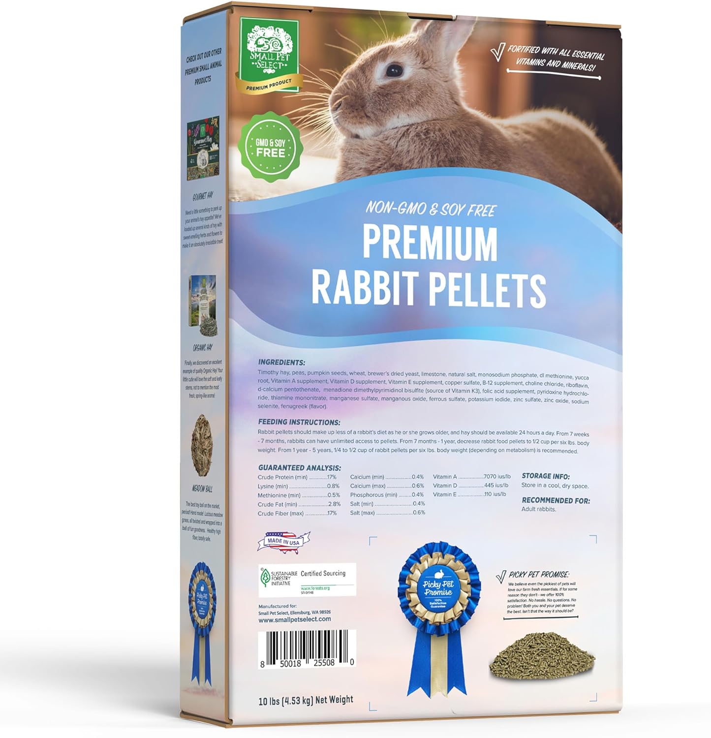 Small Pet Select-Premium Rabbit Pellet Food, Non-GMO, Soy Free. Local Ingredients in Pacific Northwest, 10lb