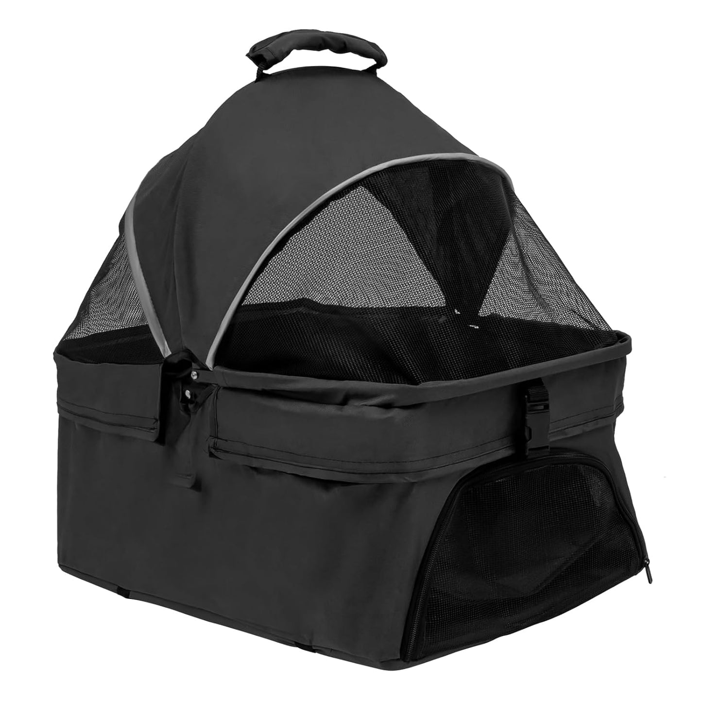 Pet Stroller, 4 Wheels Dog Cat Carrying Cart, Foldable Puppy Carrier with Storage Bag and Detachable Grid Structure for Small/Medium Dogs Cats Up to 44Lbs (Black)