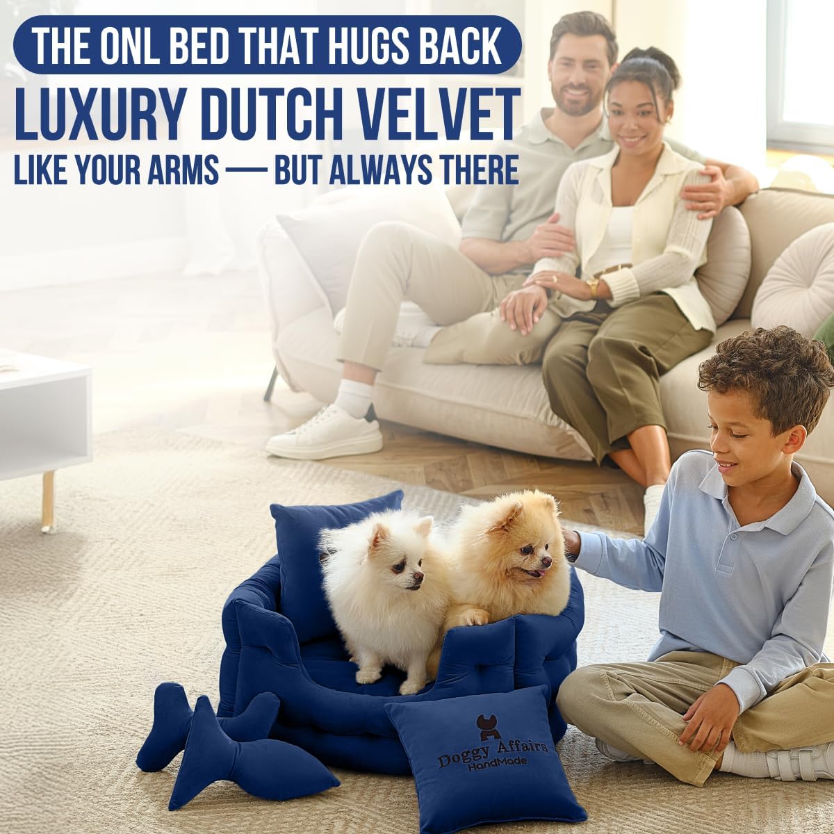 Luxury Dog Bed Chesterfield – Handcrafted Velvet Throne for Dogs | Joint Support, Calming & Temp-Regulating Comfort | Durable 5+ Years, Anti-Claw, Washable 100+ Times – XS, Blue