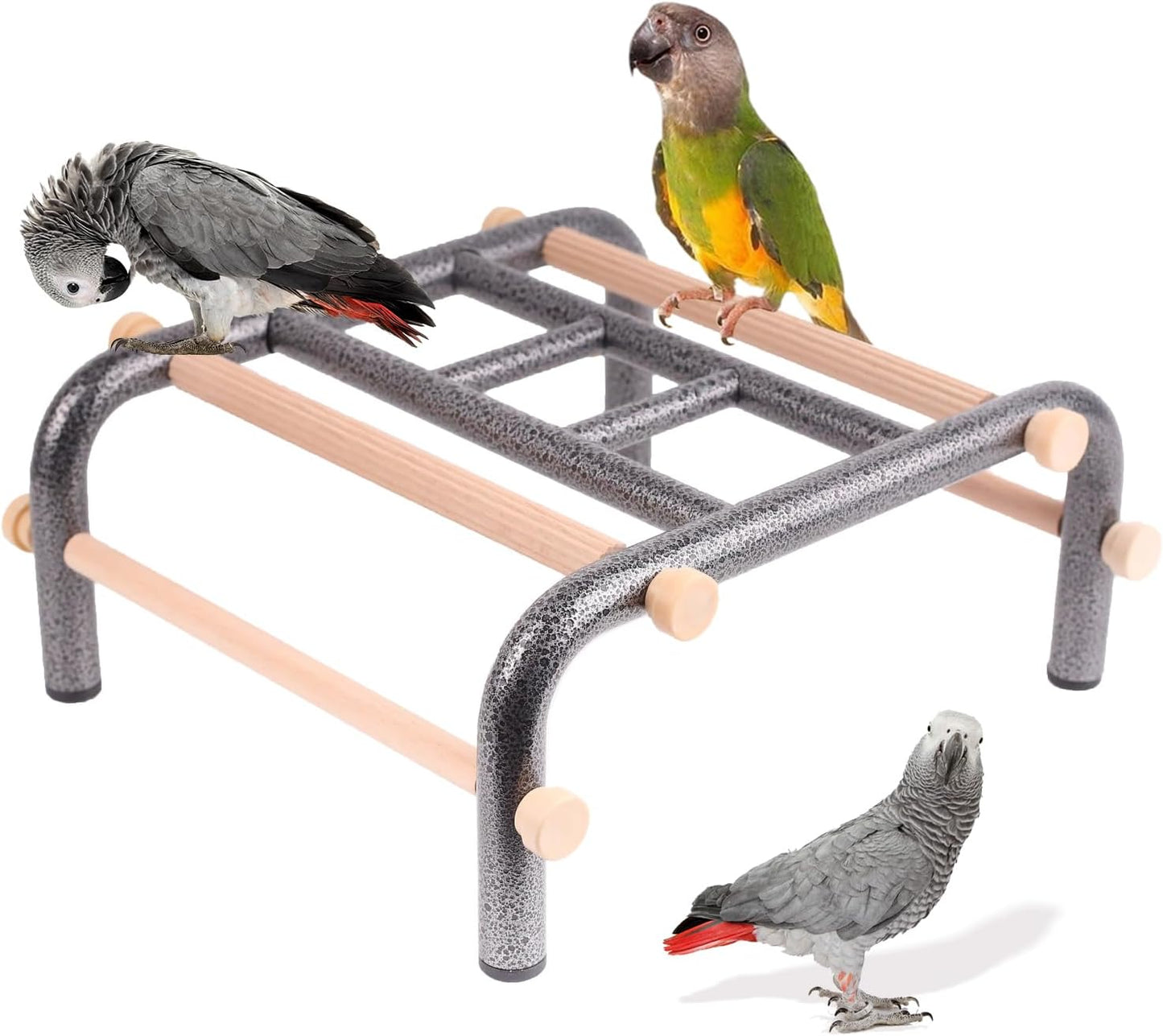Metal Ladder Large Bird Training Perch for Fun and Exercising, No Tool Quick Install Heavy-Duty Rustproof Table Training Perch with Wooden Bars for African Grey Macaw Amazon Parrot