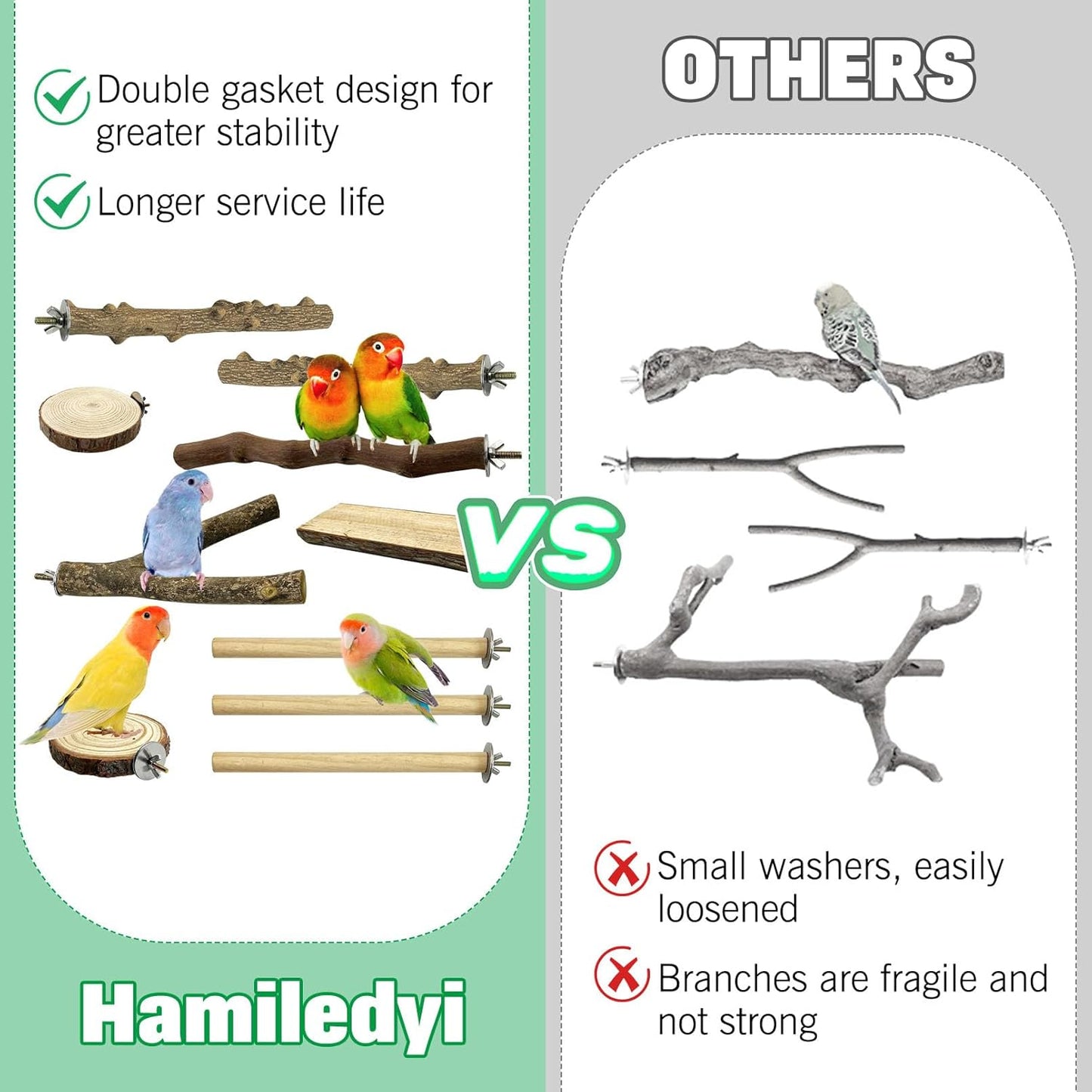 Hamiledyi 10 PCS Natural Wood Bird Perches for Cage Parakeet Stand Bird Cage Accessories Parrot Perch Branch Paw Grinding Fork Parakeet Platform for Small and Medium Sized Birds Budgie Cockatiel