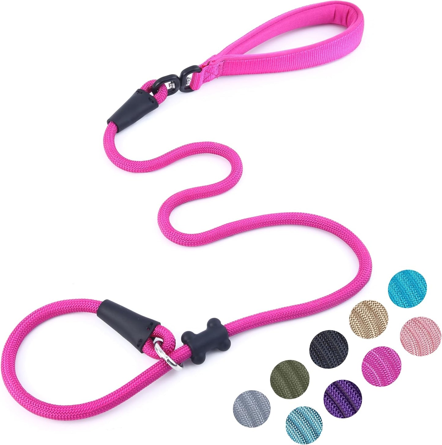Slip Lead Dog Leash,Strong Nylon Rope Leash and Padded Handle,No Pull Outdoor Walking Training Lead for Small Medium Large Dogs(Fuchsia,1/2"×4ft)
