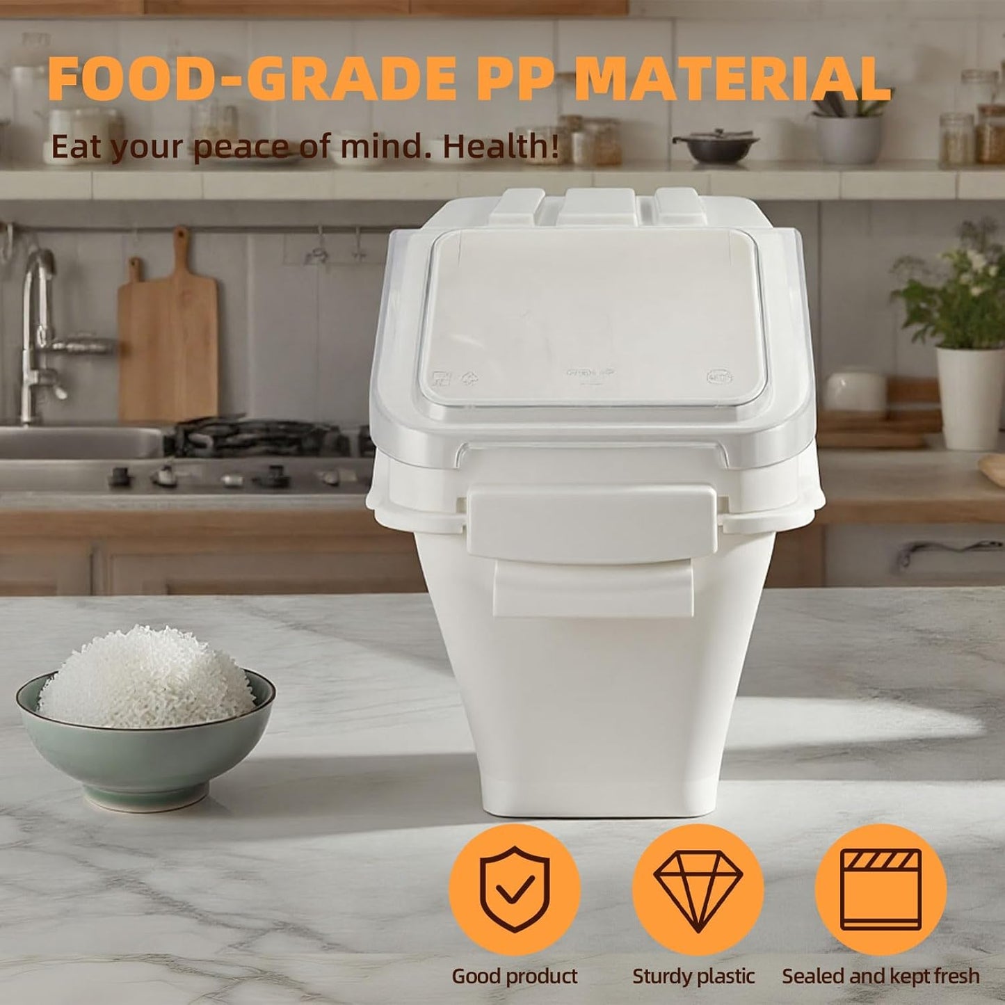 53LB Airtight Flour Storage Container With Scoop for Dry Food, Sugar, Baking Supplies,Rice.BPA Free Ingredient Storage Bin,Pet Food Storage Container Dog Cat Birds Food Bin (53 LB)