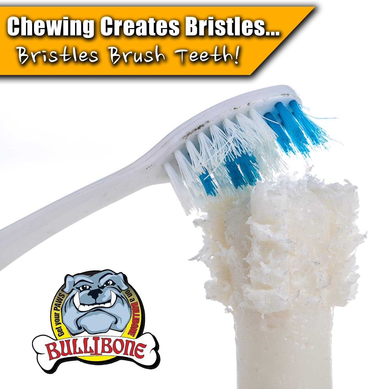 Bullibone Brusher: Dog Teeth Cleaning Brushing Toothbrush Stick - Long Lasting Nylon Peppermint Dog Dental Chew Toy for Oral Care and Dental Health, for Large and Medium Dogs