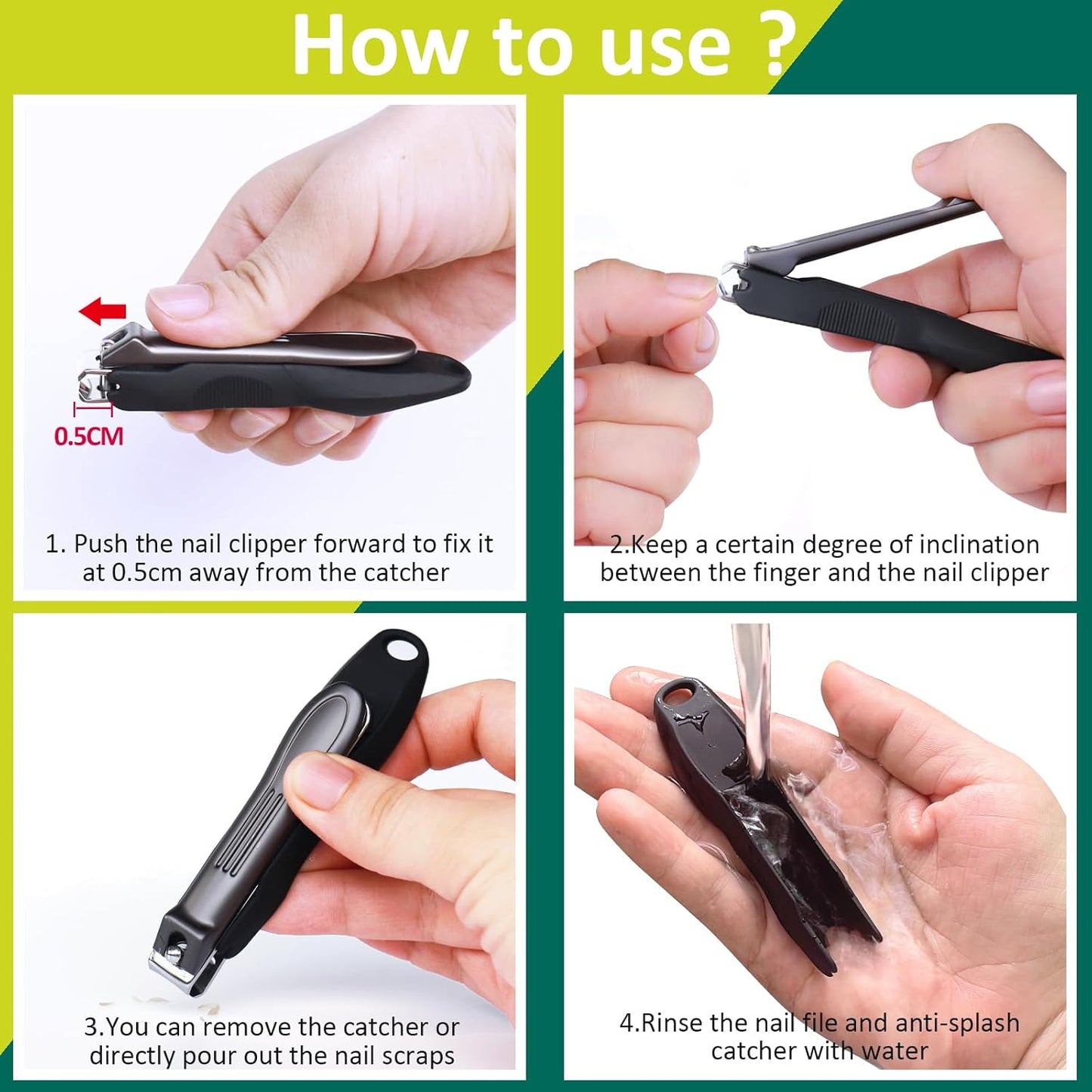 GLAMFIELDS Nail Clipper with Catcher, No Splash Fingernail Toenail Clipper Stainless Steel Nail Cutter Nail Trimmer, Good Gift for Men and Women MF-Large/Small (2Pack)