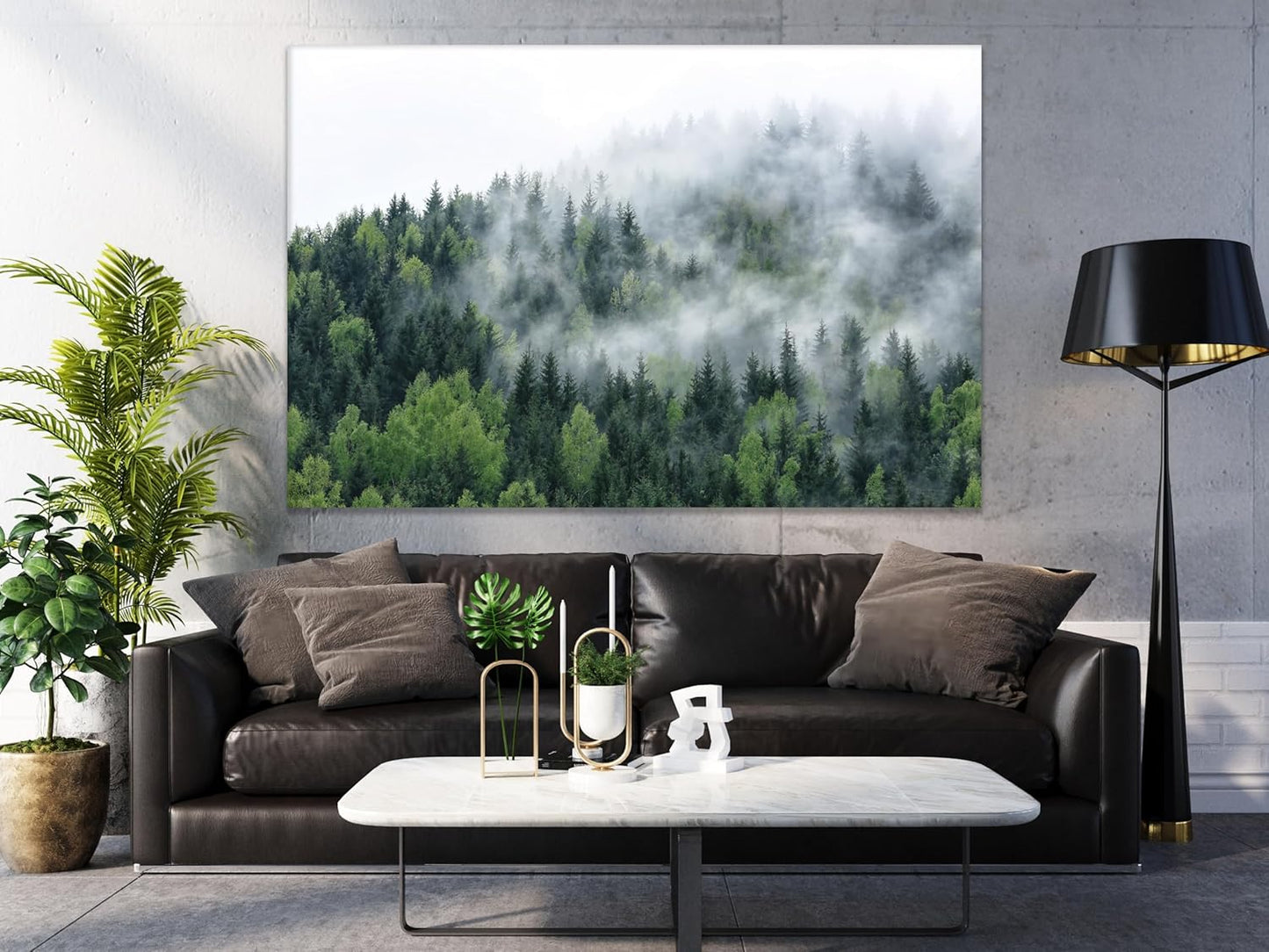Nature Wall Art Prints - Ocean Forest Mountain Lake Canvas Landscapes - Small to Extra Large Living Room Bedroom Kitchen Bathroom Décor (Pine Trees in Fog, 31L" x 47W")