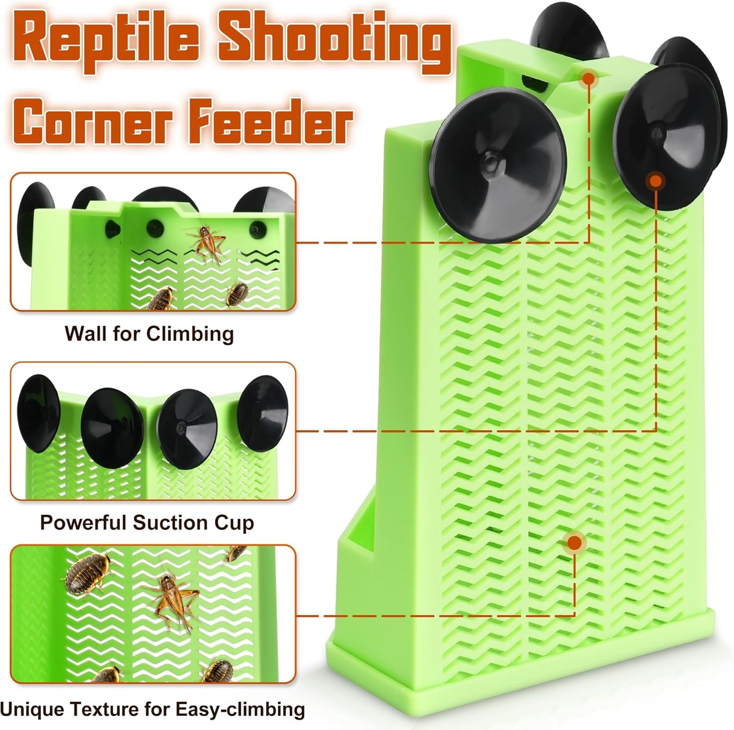 Reptile Corner Hunting Bowl - Glass Mount Insect Feeding Box for Reptile with Suction Cup which is Super Tight, Green, 6.29inch - M Size