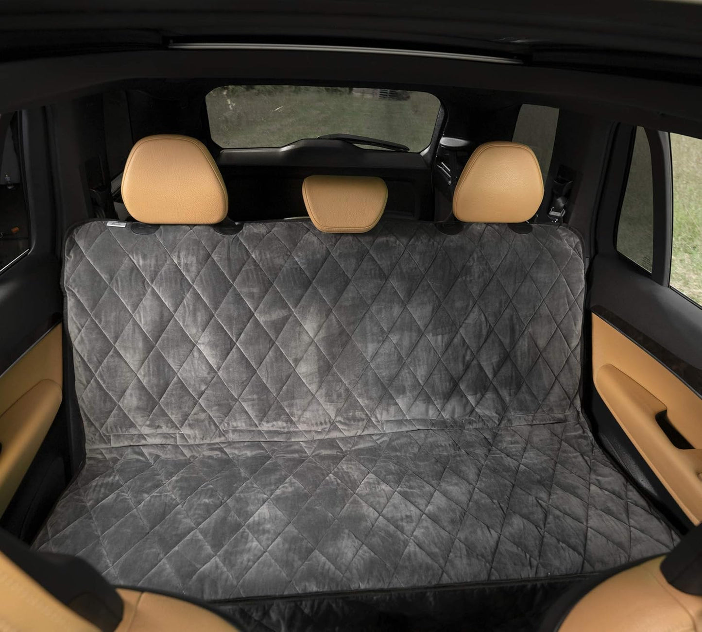 Plush Paws Products Velvet Rear Car Seat Protector w/o Hammock | Washable & Waterproof Back Seat Dog Cover for Car, Truck, & SUV | Nonslip, Tear Resistant Pet Seat Cover | Regular London Grey