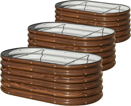 SnugNiture 3 Pcs 4x2x1.5ft Raised Garden Bed Outdoor, 17" Tall Galvanized Metal Planter Box, Raised Garden Bed Kit for Planting Vegetables Plants Fruits, Brown