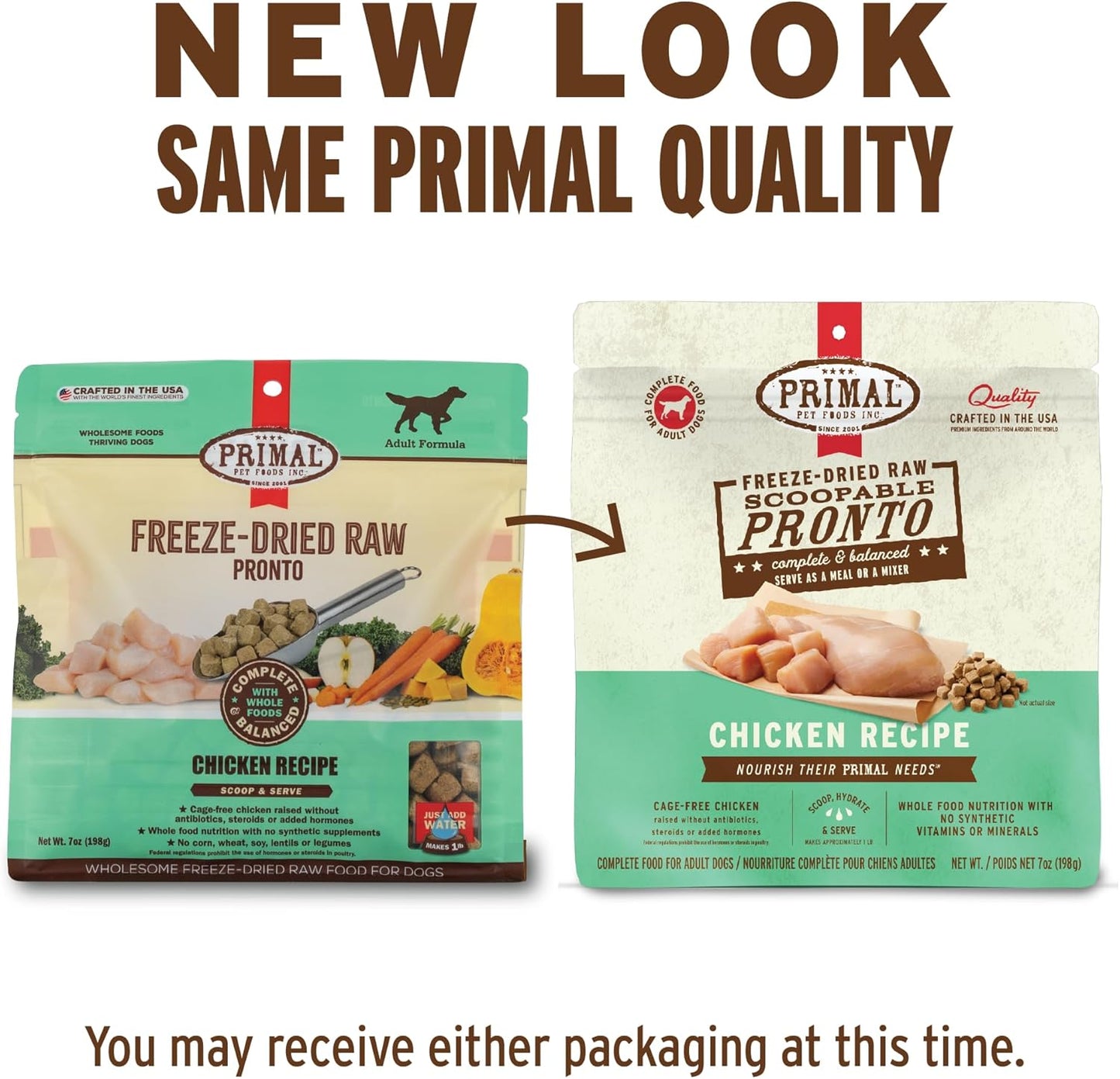 Primal Freeze Dried Dog Food, Pronto Mini Nuggets, Chicken; Scoop & Serve, Complete & Balanced Meal; Also Use As Topper or Treat; Premium, Healthy, Grain Free, High Protein Raw Dog Food (16 oz)