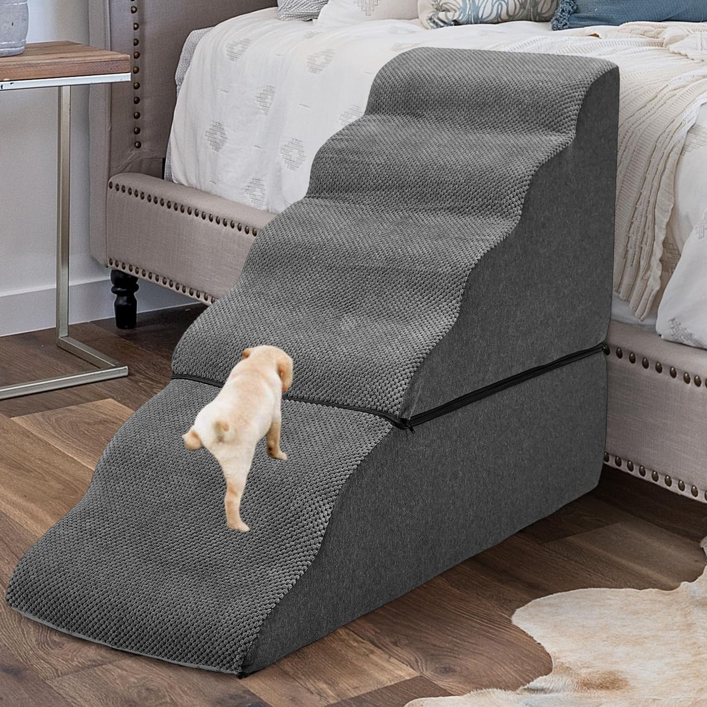 Dog Step Stairs for High Beds 30-36 inches Tall, 6-Step Doggy Steps for Puppies, 33D Foam Pet Stairs Steps for Small Meduim Dogs, Dog Ramp for Old Dogs/Cats, Dark Grey