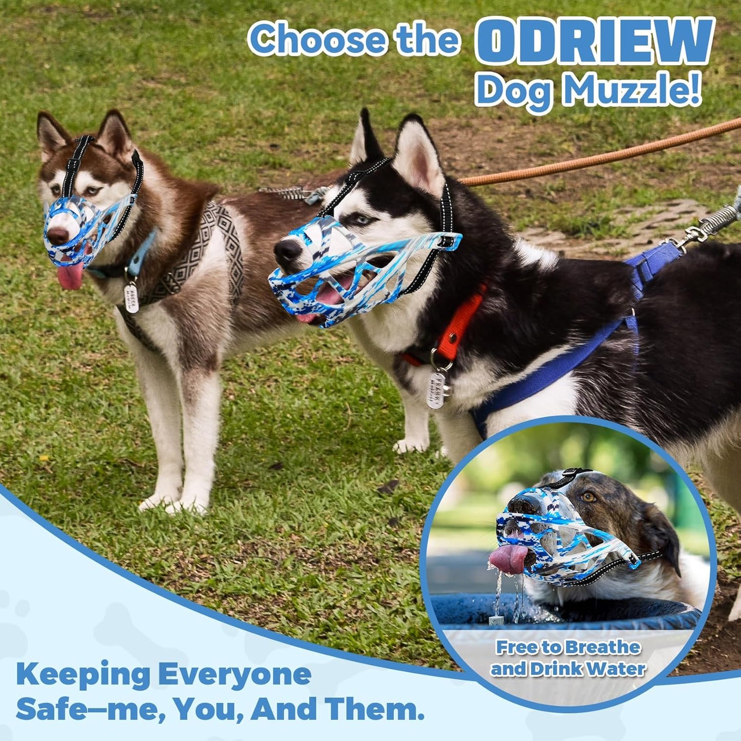 Dog Muzzle for Large Dogs, Breathable Basket Muzzles for Small, Medium and X-Large Aggressive Dog, Allows Panting Drinking, Suitable for Grooming Trimming Training (Camouflage Blue, XL)