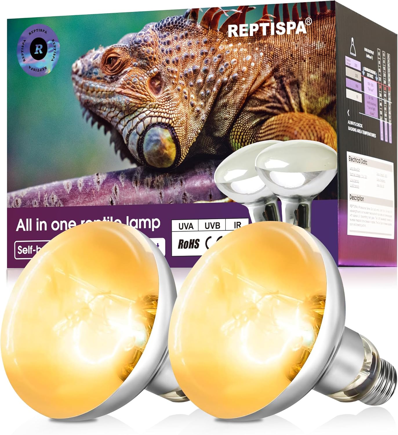 Heat Lamp Bulb, 125 Watt Pack of 2 Full Spectrum UVA UVB Reptile Heat Bulb, Basking Spot Light, Simulate Natural Sun Light for Reptile and Amphibian, Pack of 2