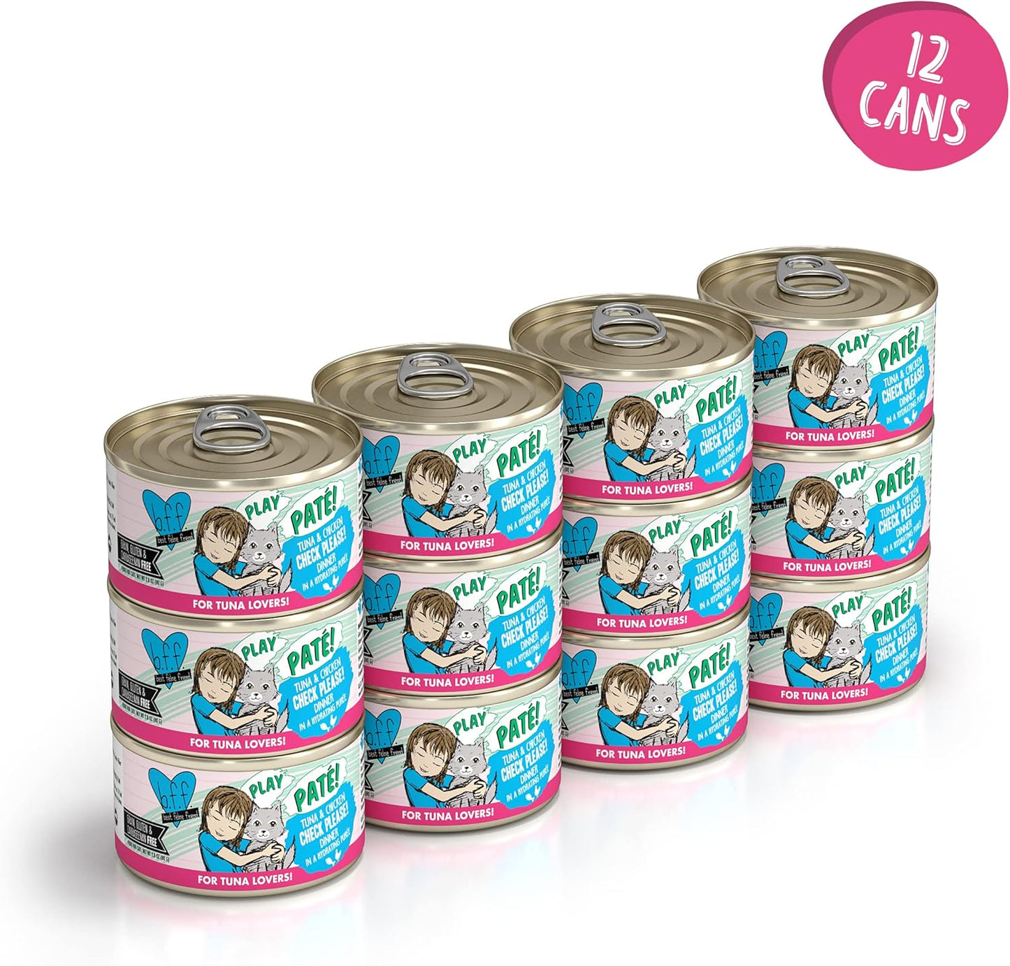 Weruva B.F.F. Play - Best Feline Friend Paté Lovers, Aw Yeah!, Tuna & Chicken Check Please! with Tuna & Chicken, 2.8oz Can (Pack of 12)