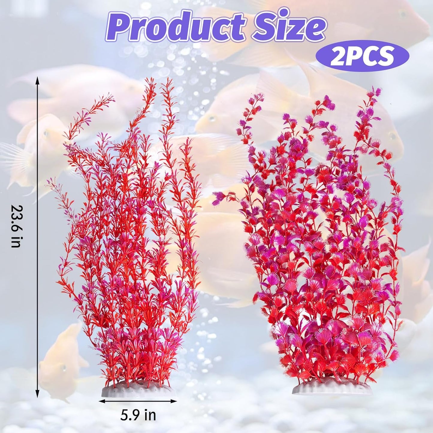 Hamiledyi Aquarium Plastic Plants Aquarium Decor Artificial Fish Tank Plants,Tall Fish Tank Decorations, Extra Large Aquarium Plant 23.6-inch Tall,2PCS(Red)