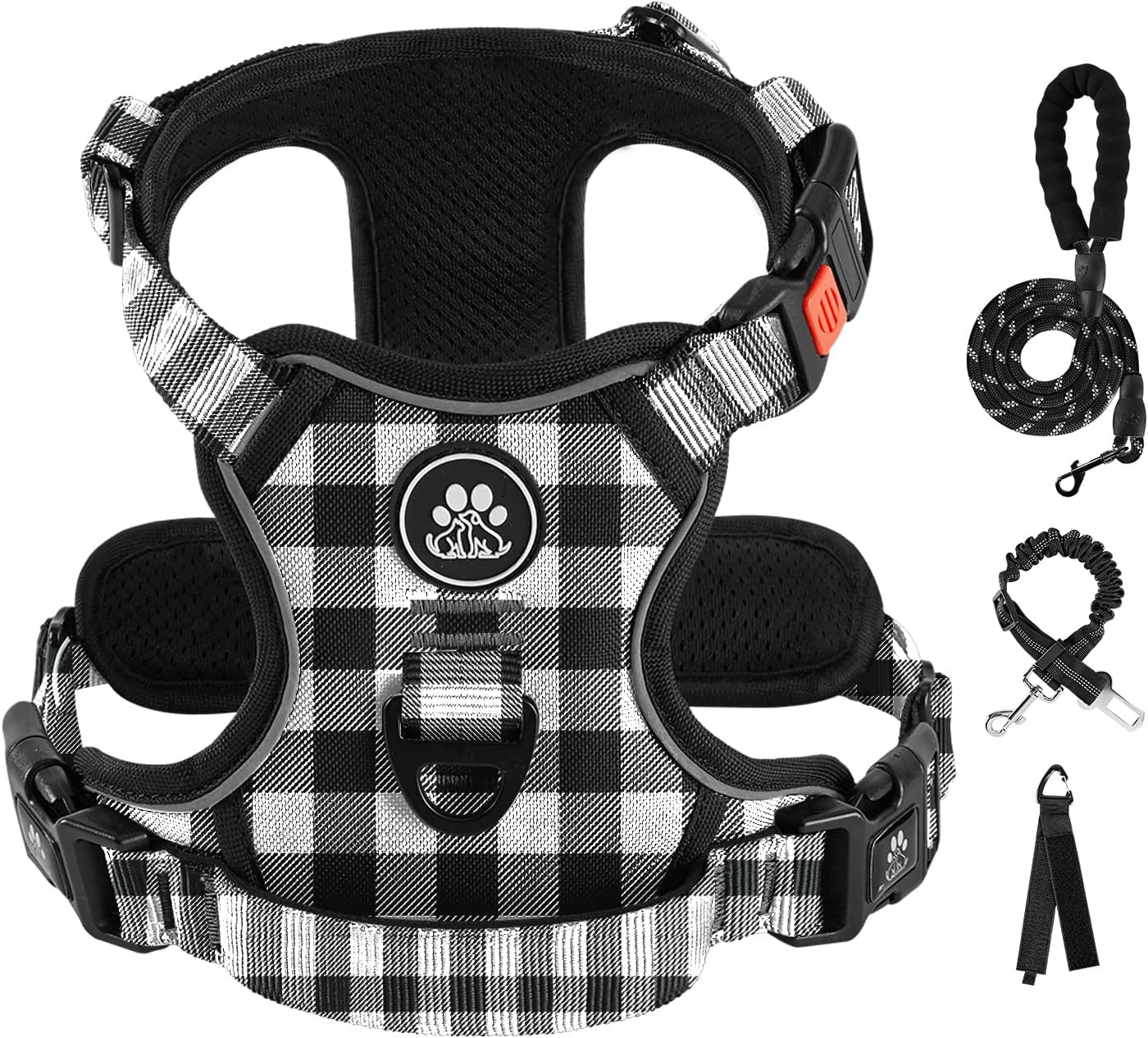 IVY&LANE No Pull Dog Harness with Leash Set, Reflective No Choke Pet Vest,Adjustable Oxford Dog Vest Harness with Easy Control Handle for Large Dogs (Checkered Black,XL)