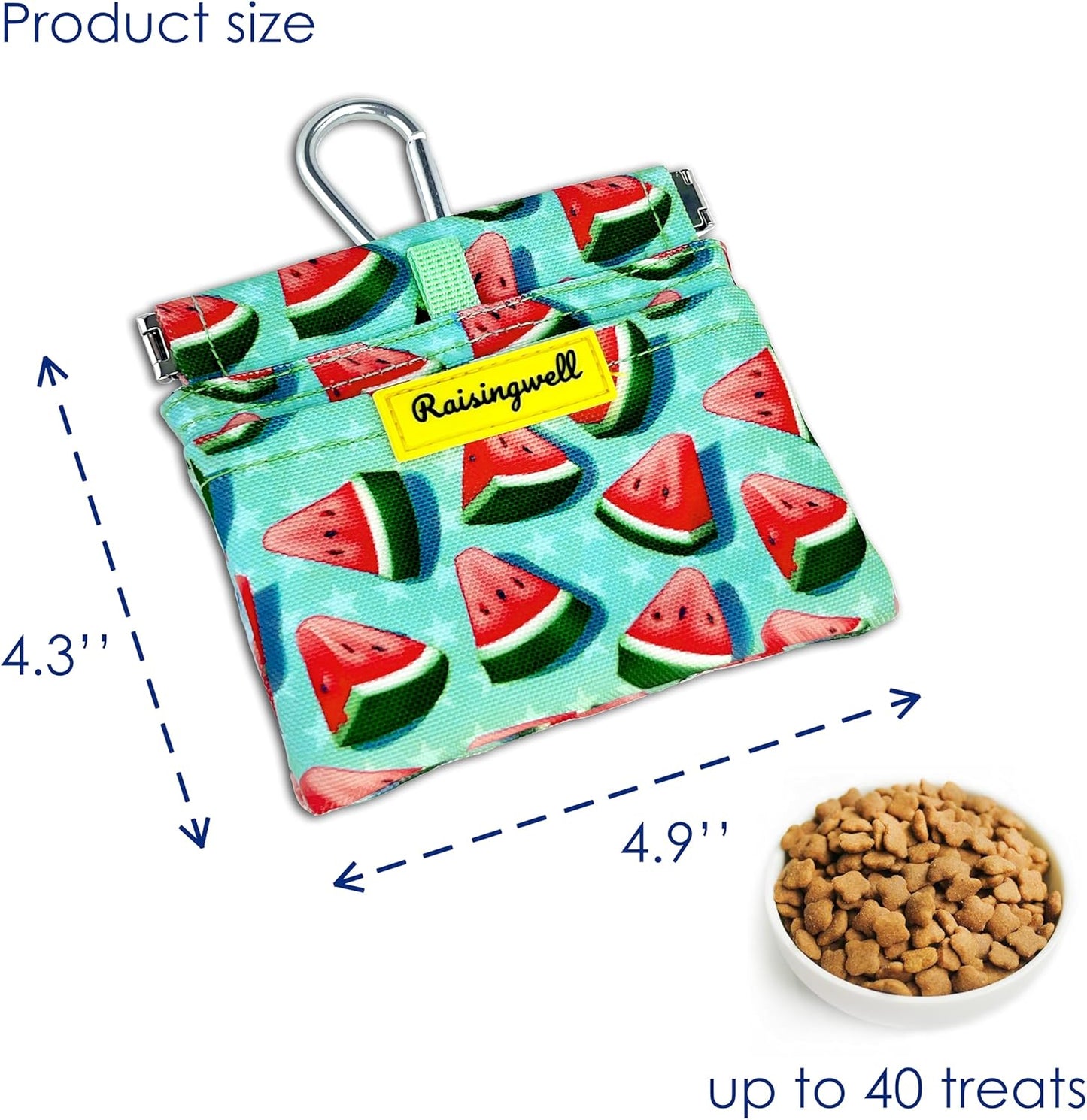 Dog Treat Pouch,Cotton Pocket Sized Training Holder, Hand Free Walking Funny Bag with Carabiner, Self-Closing Pet Feed Snack Reward, Behavior Aids for Puppy Travel or Outdoor Use(Watermelon)