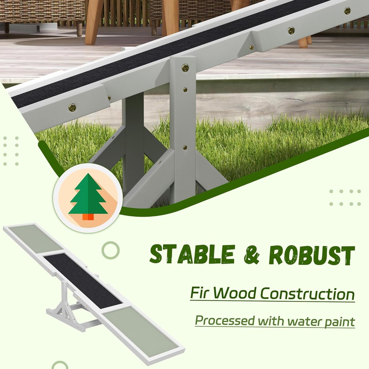 PawHut Wooden Dog Agility Seesaw for Training and Exercise, Platform Equipment Run Game Toy, Weather Resistant Pet Supplies, 71" L x 12" W x 12" H, White