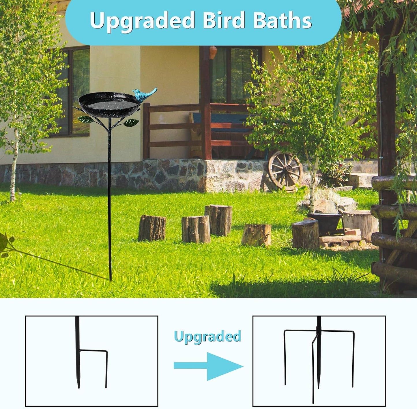 Bird Baths for Outdoors, 41 Inch Tall Birdbath with Stake, Metal Bird Baths & Feeder with 9.4" Bowl & Decorative Cast Iron Bird for Outside Garden Yard Decor