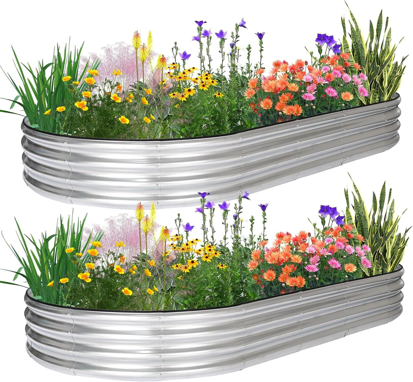 JERIA 2 Pcs 8×4×1ft Oval Raised Garden Bed,Galvanized Raised Garden Bed Kit Outdoor Metal Gardening Planter Box for Vegetable, Fruits, Flower,Herbs