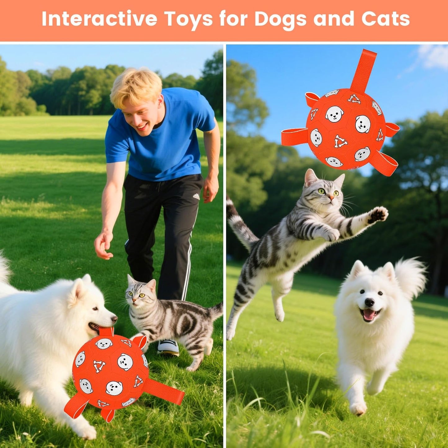 Dog Toys Soccer Ball with Straps, Durable Dog Balls, Interactive Dog Toys for Tug of War, Floating Water Puppy Toys for Indoor/Outdoor â Fun Dog Birthday Gift for Small Medium Dogs, 6 Inch