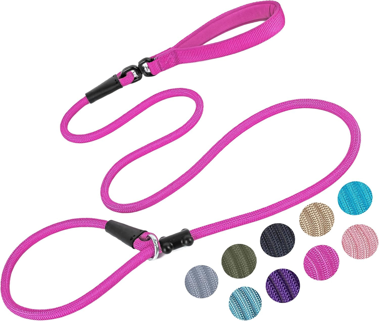 Slip Lead Dog Leash,Strong Nylon Rope Leash and Padded Handle,No Pull Outdoor Walking Training Lead for Small Medium Large Dogs(Fuchsia, 1/2"×6ft)