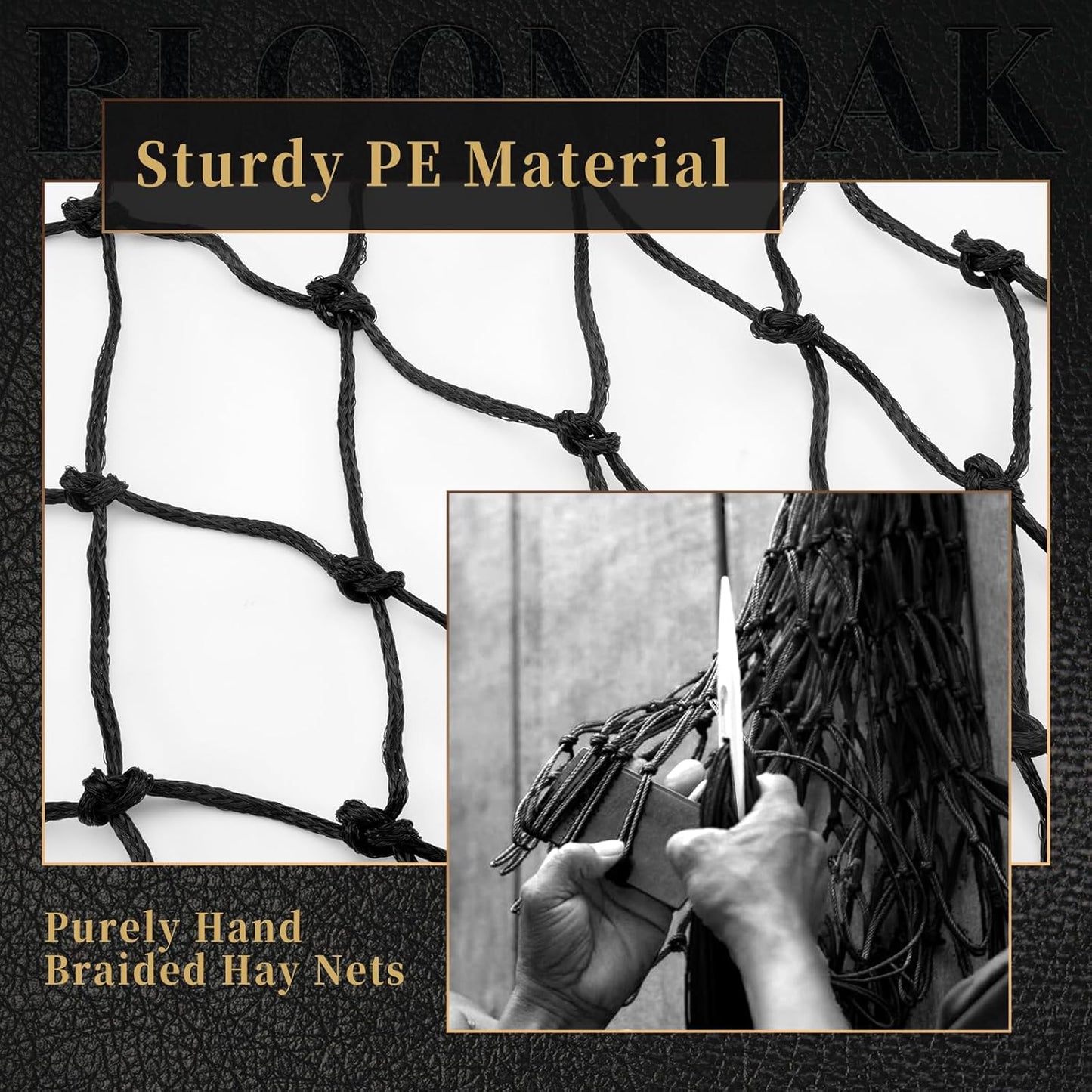 Bloomoak Slow Hay Net Feeder for Horses, Durable Soft Black PE 2String Hay Bales Bags with 2" Hole, Fit 36 * 18 * 18" Square Bale EasilyâŚ