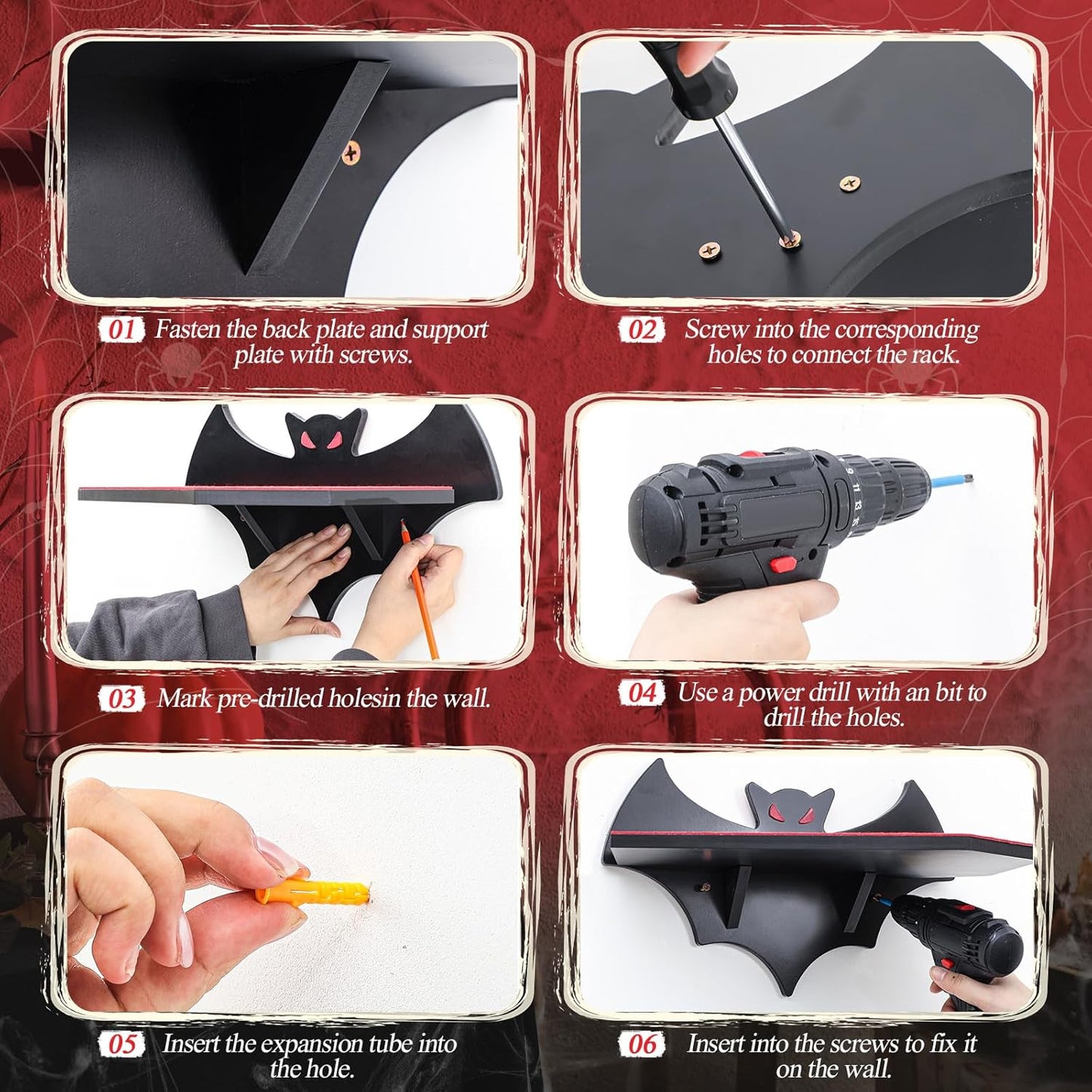 Cat Wall Mount Shelves for Indoor, Gothic Bat Floating Shelf with Coffin Bed Cat Wall Tree Can Load Bearing up to 30 Lbs/ 14 kg