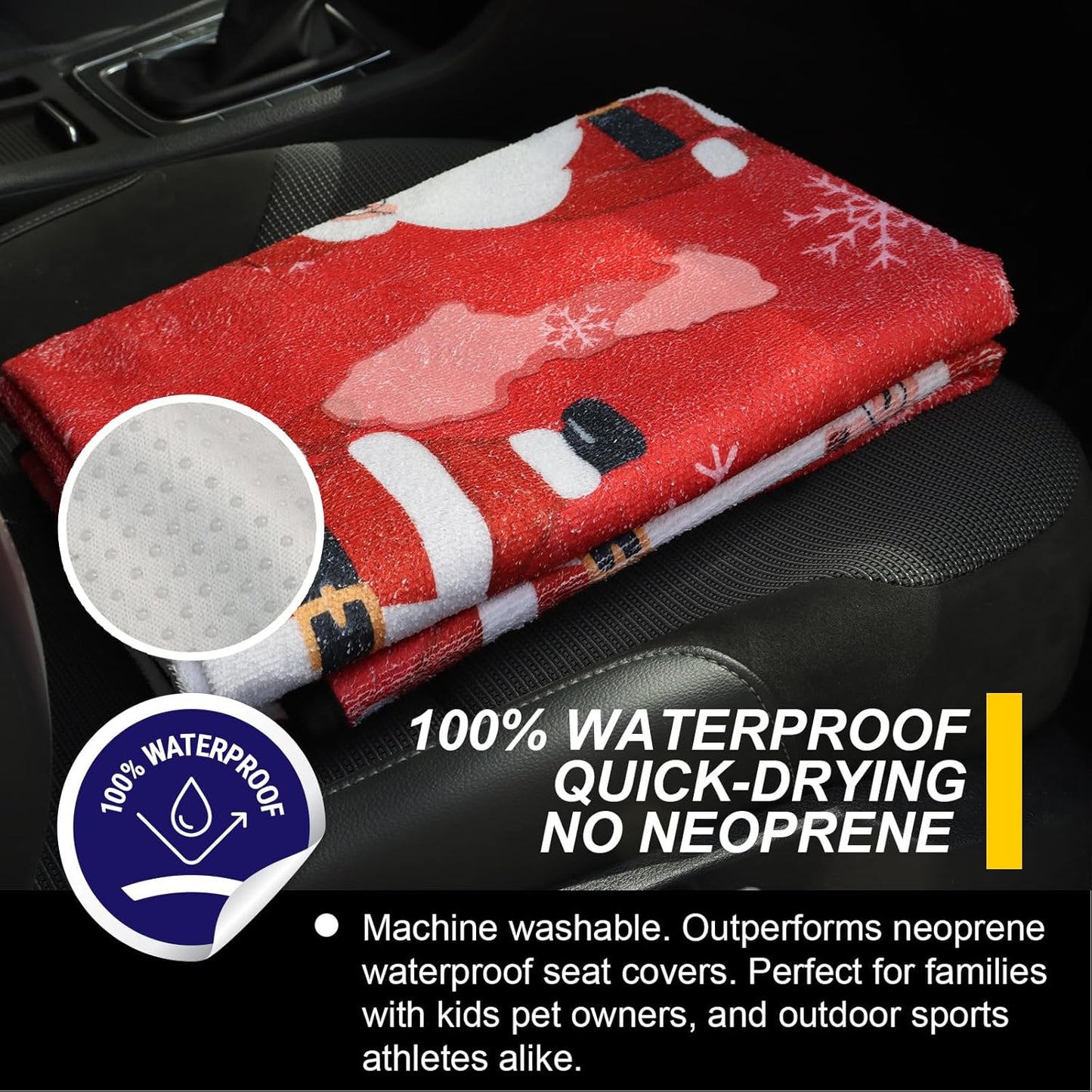 Back Seat Cover for Car Trucks Van SUV,Waterproof Rear Bench Towel Seat Covers for Dogs and Kids,Automotive Backseat Protector (Santa Claus)