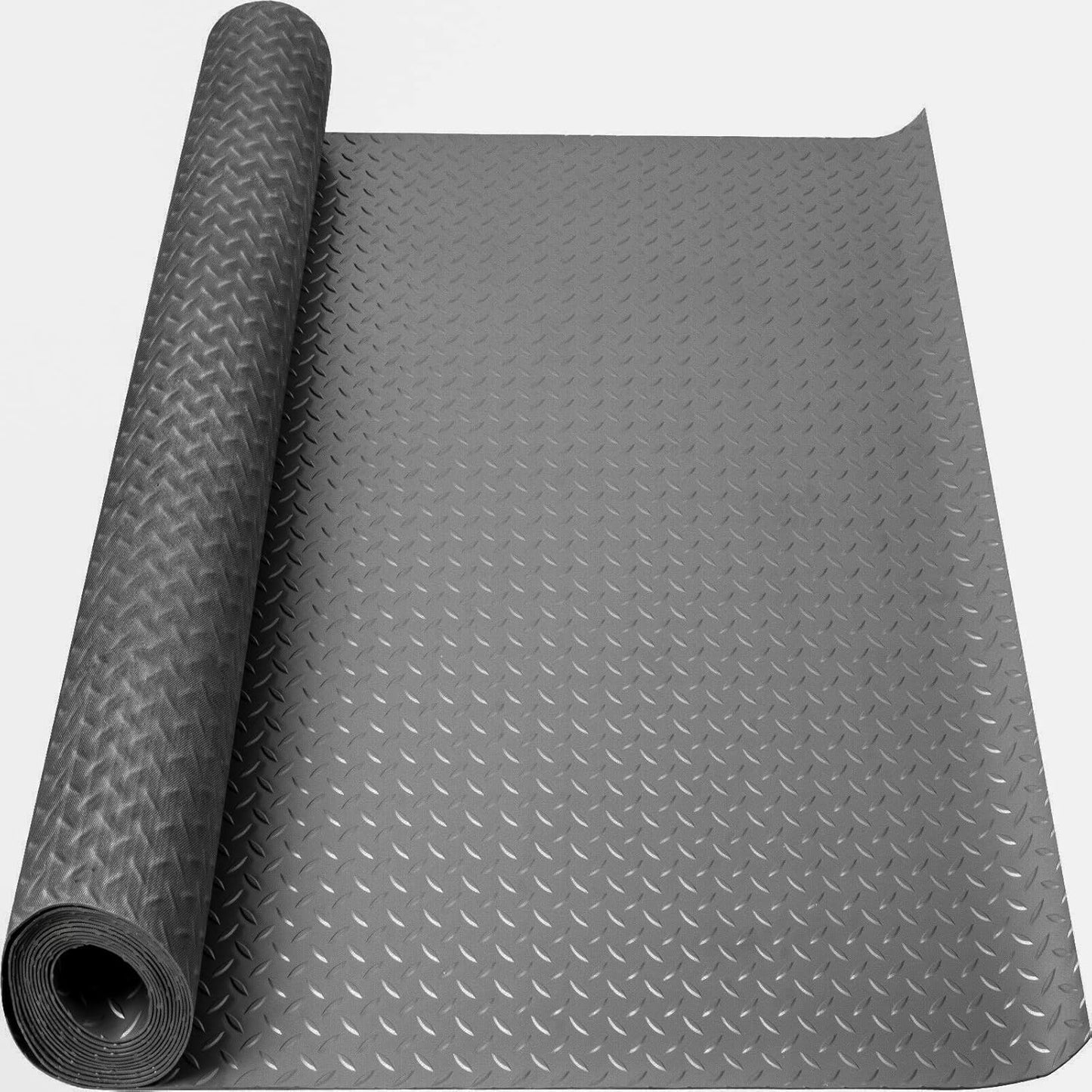 Boshen 7.5Ft x 17Ft Rubber Flooring Mats 2.9mm Thickened Diamond Plate Flooring Roll 127.5sqft Rubber Trailer Garage Floor Mats Non-Slip Floor Protector Mat for Garage Warehouse Gym Basement-Gray