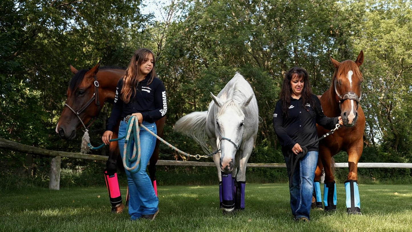 Warrior Fly Boots for Horses - Breathable Mesh Horse Boots for Fly Protection & Leg Comfort - Set of 4 (Trojan Warrior, Red)
