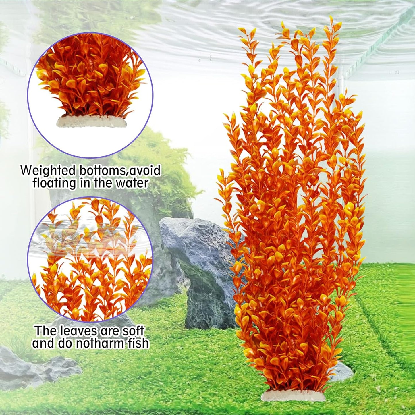 Hamiledyi Aquarium Plastic Plants Aquarium Decor Artificial Fish Tank Plants,Tall Fish Tank Decorations, Extra Large Aquarium Plant 23.6-inch Tall,2PCS(Orange Style A)