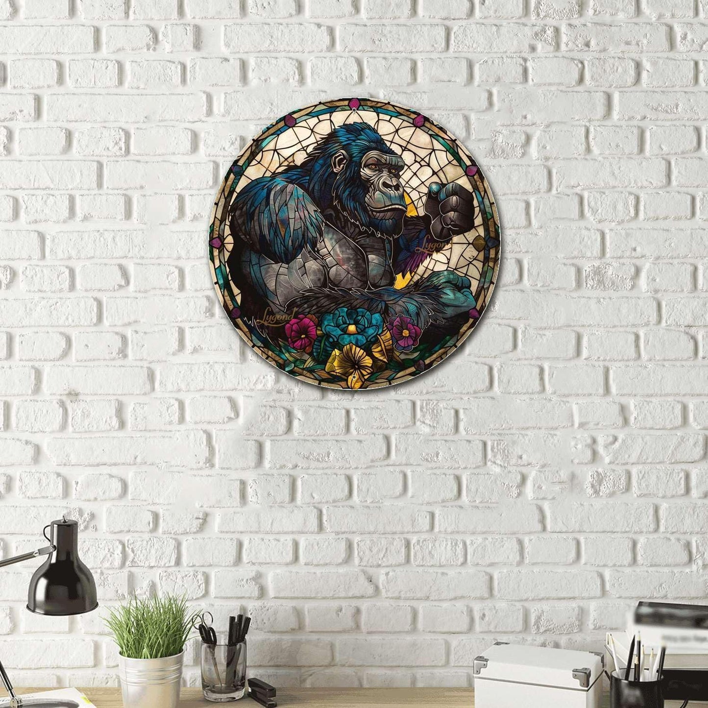 Lygond Metal Gorilla Bar Sign - Circular Stained Glass, 88 Inches