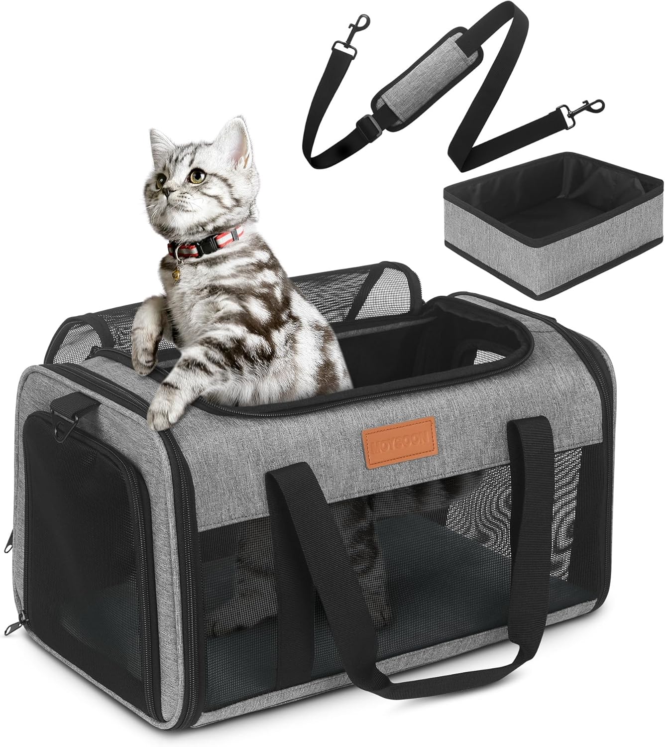 PETUX Pet Carrier Airline Approved, 17"x11"x9.5" Cat Carrier Soft with Anti-Scratch Mesh for Small Cats up to 12 lb, Top Open Portable Dog Carriers with Little Box for Puppy up to 10 lb (Grey)