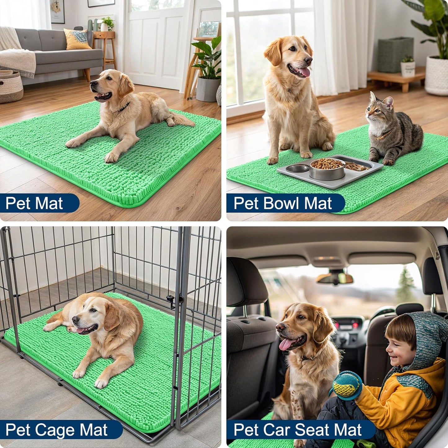 Smiry Dog Door Mat for Muddy Paws 36x24, Absorbs Moisture and Dirt Doormat, Non-Slip Washable Quick Dry Chenille Front Door Mat Indoor Entrance, Entryway Carpet for Inside Floor, Mint Green