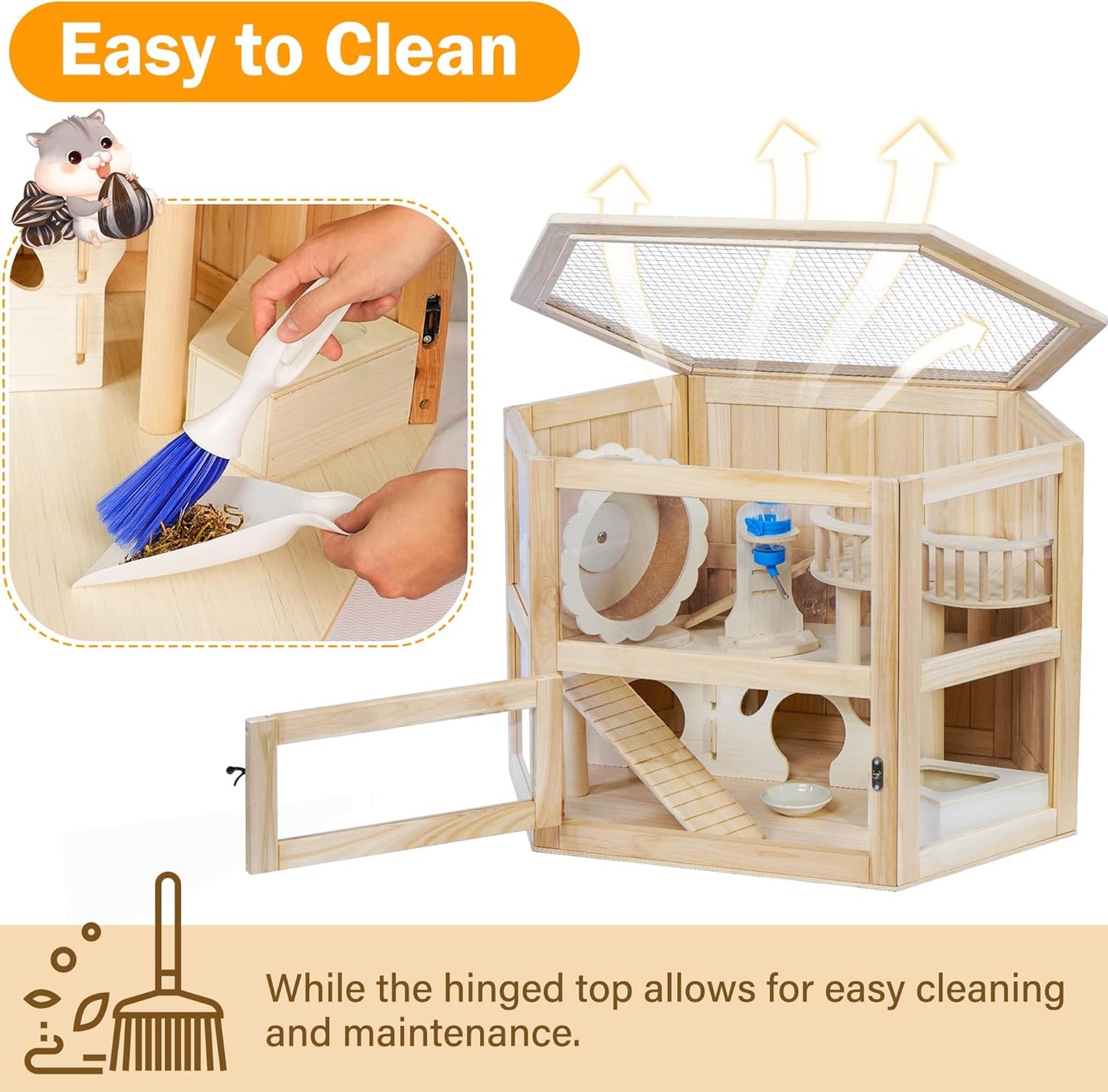 Wooden Hamster Cage 3 Tier Small Animal Cage,Large Syrian Hamster House with Openable Top and Acrylic Sheets 11-Piece Set (30" L x 20" W x 20" H)