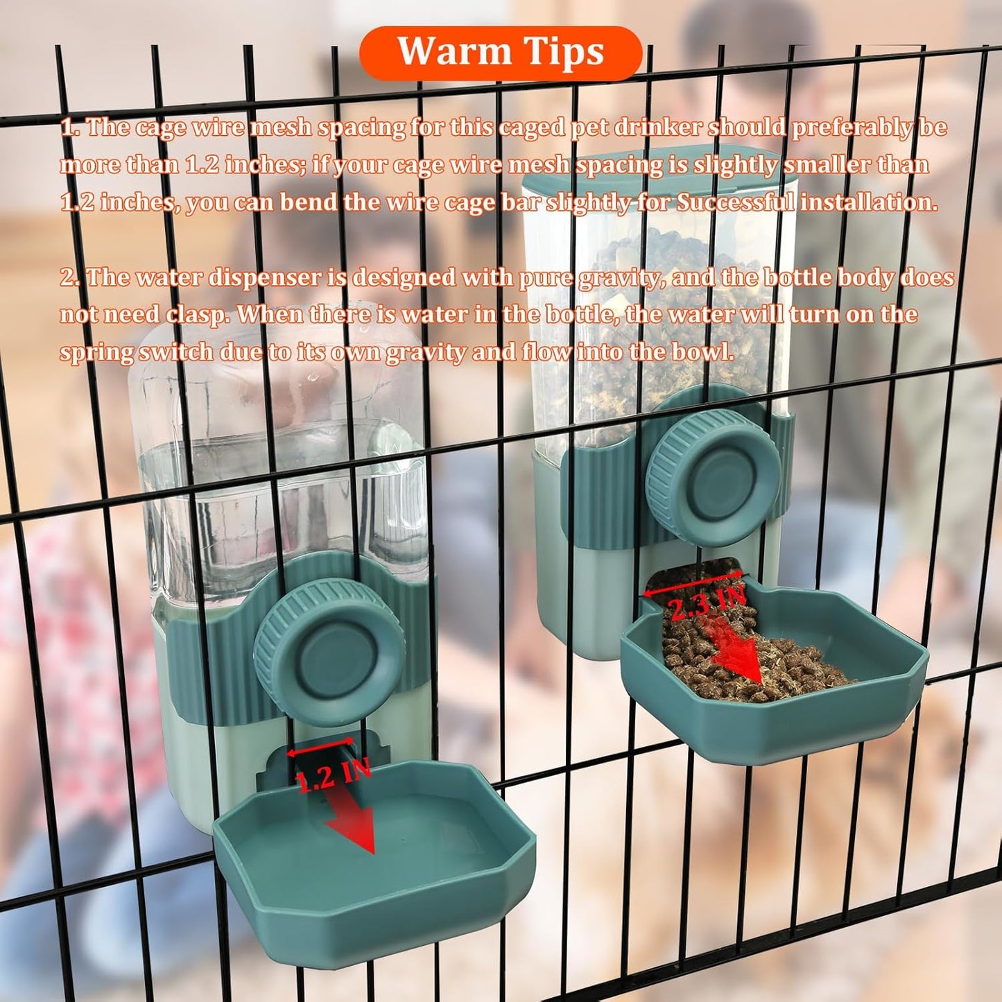 Automatic Gravity Pet Feeder Water Dispenser with Adjustable Hanging Hook - Large Capacity for Small/Medium Animals (Guinea Pigs, Cats, Rabbits, Hedgehogs, Ferrets) (Blue)