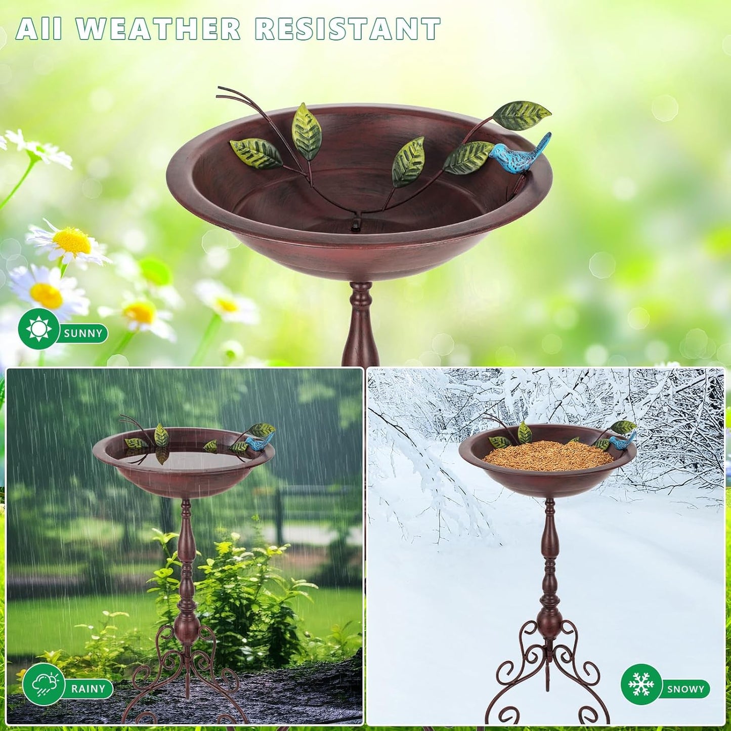 Pedestal Bird Bath for Outside, Metal Birdbath with 13" Dia Bowl, 17" H Bird Baths for Outdoor, Freestanding Bird Feeder for Garden Patio Yard Decor, Copper