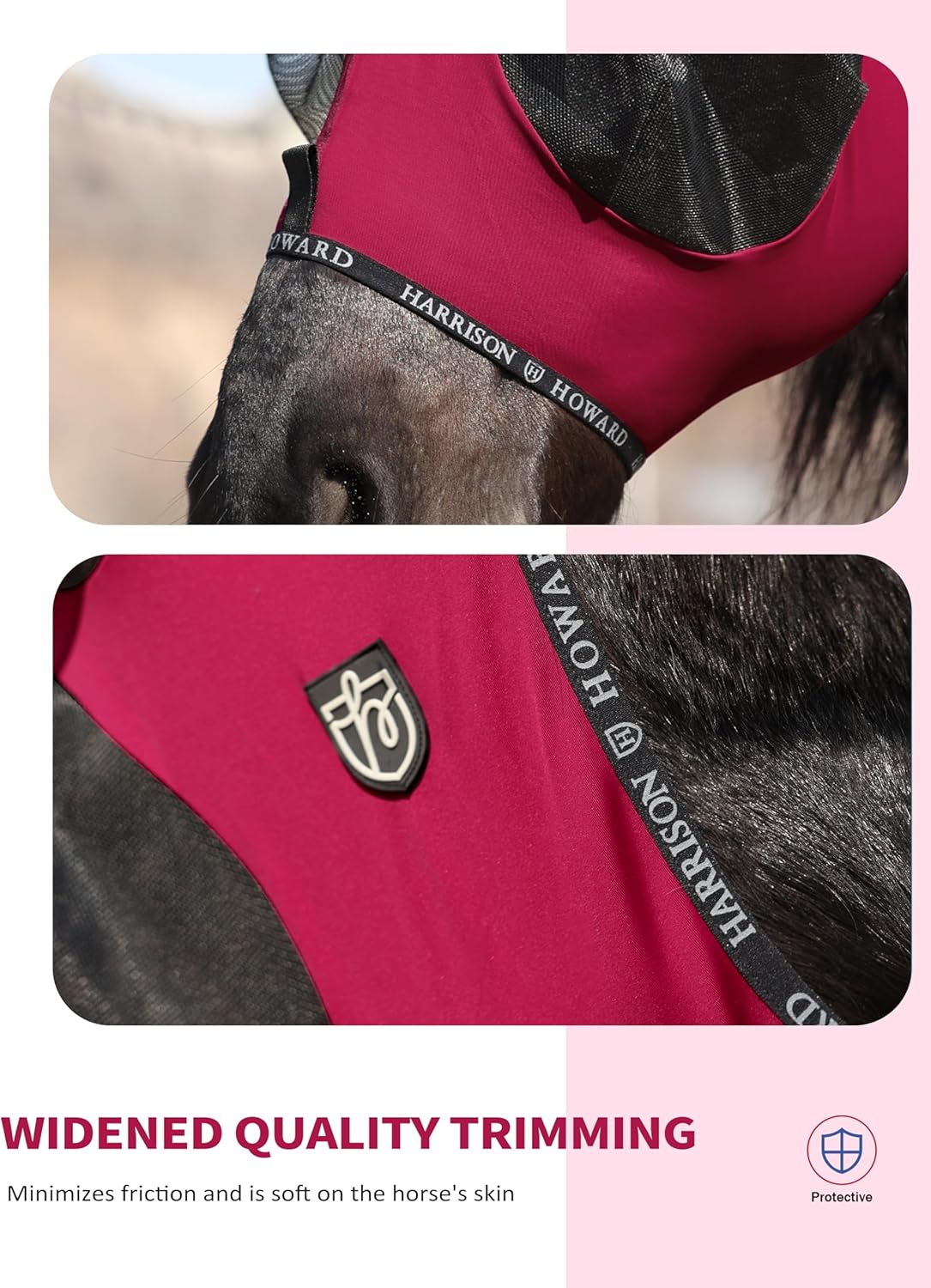 Harrison Howard Horse Fly Mask with Forelock Opening Stretch Breathable and Comfortable for Horses UV -Protection Burgundy L