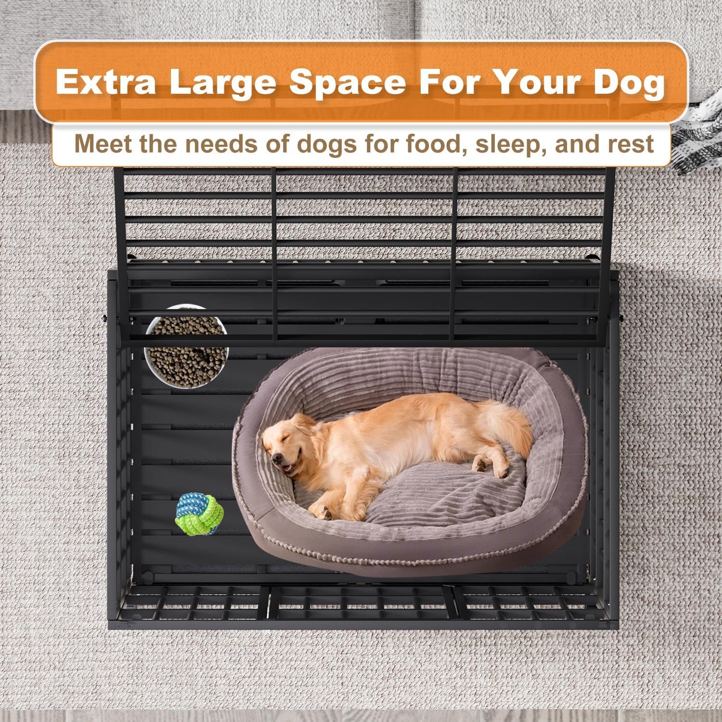 42 Inch Heavy Duty Dog Crate with Wheels,Indestructible Escape-Proof Dog Kennel with Locking Latch and Double Door,Extra Large XL XXL Crate Indoor for Large and Medium Dog with Removable Tray