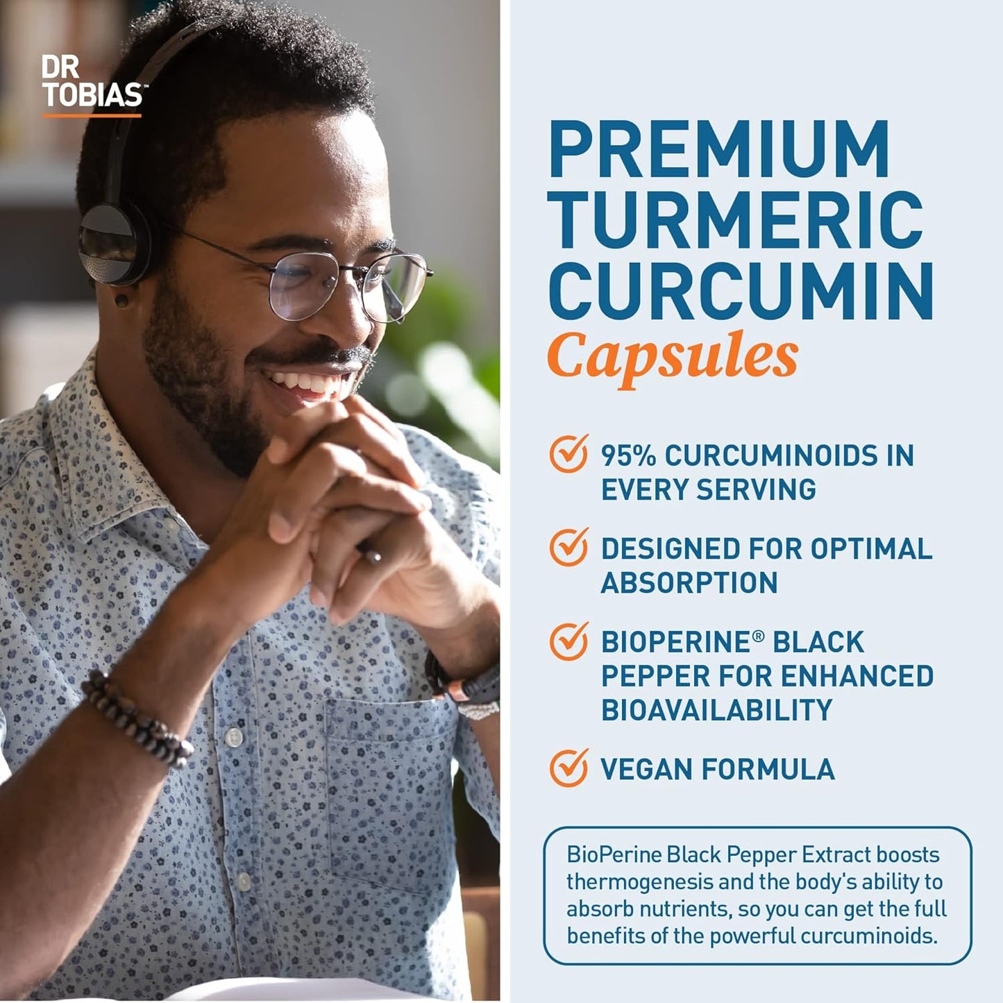 Dr. Tobias Turmeric Curcumin 1500mg with BioPerine – Extra Strength Supplement with 95% Curcuminoids for Joint Support, Overall Vitality & Immune Health, 120 Vegan Capsules, Non-GMO