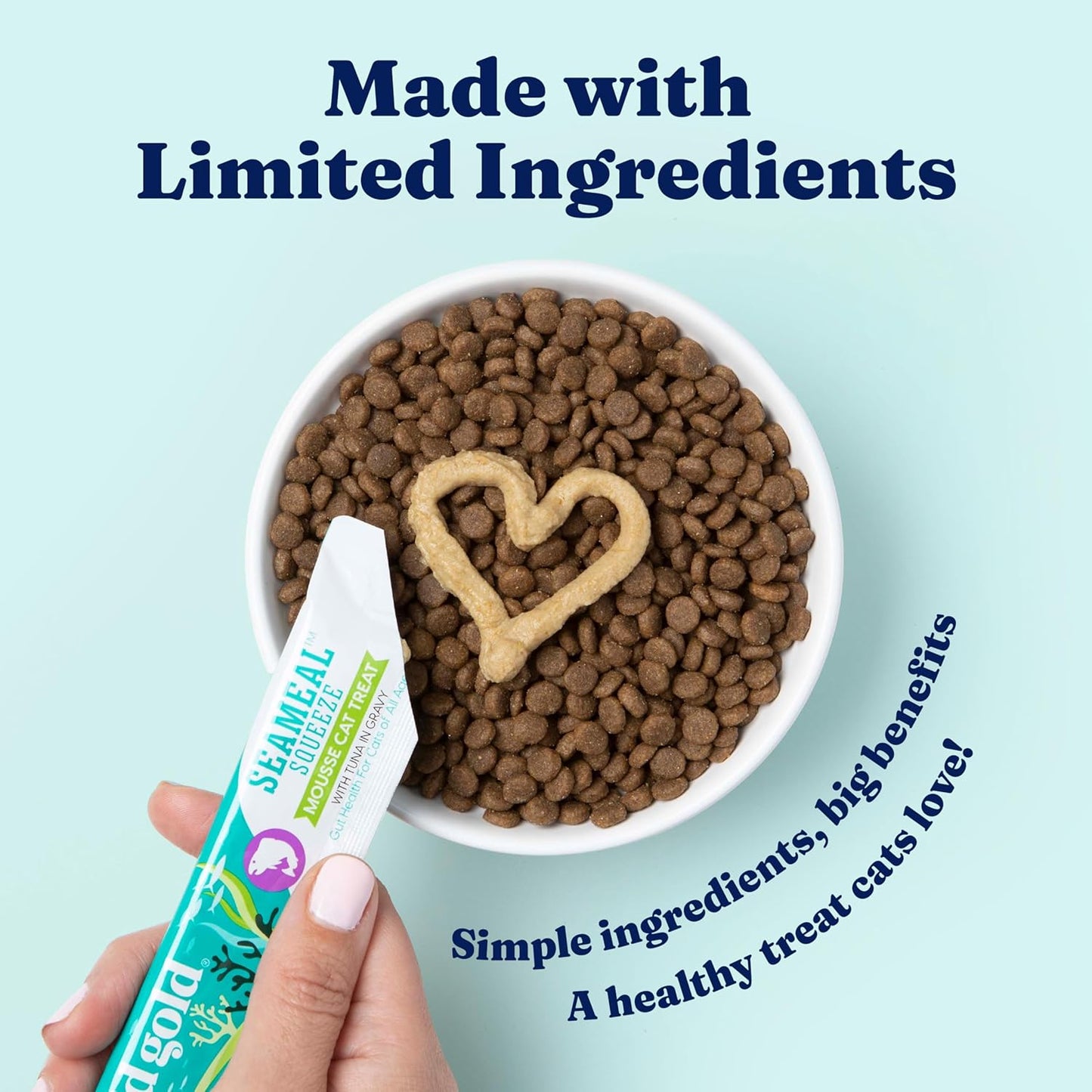 Solid Gold Lickable Cat Treats - Limited Ingredient Chicken SeaMeal™ Squeezable Healthy Cat Treats for Indoor Cats - Snack & Topper Squeeze Ups for Cats w/Seaweed for Gut & Immune Support - 3oz/30ct