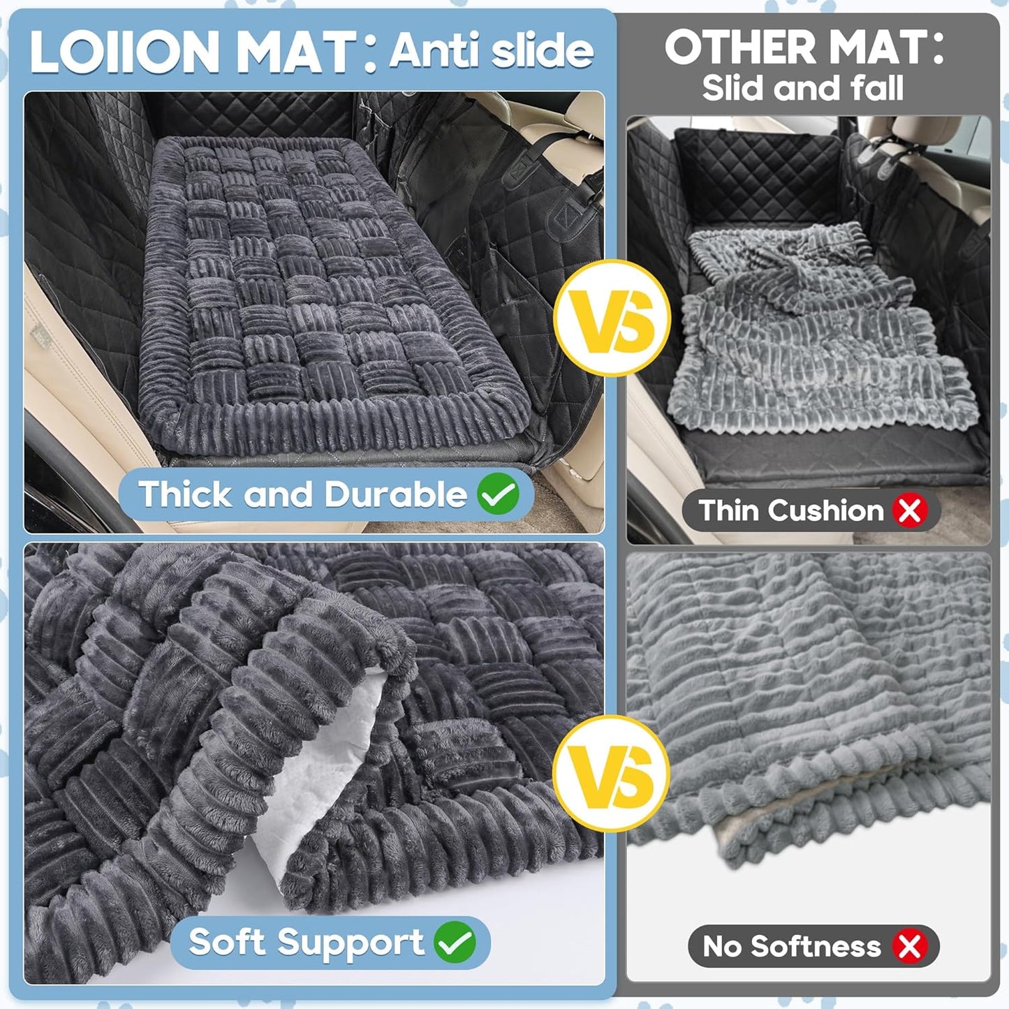 Dog Car Bed Mat, Non-Slip Backseat Extender Pet Blanket, Plaid Dog Bed for Trucks, Sedans & Large SUVs, Chew-Resistant Travel Pad for Dogs, Easy Clean & Scratch-Proof & Comfortďź56"x28.7" Gray